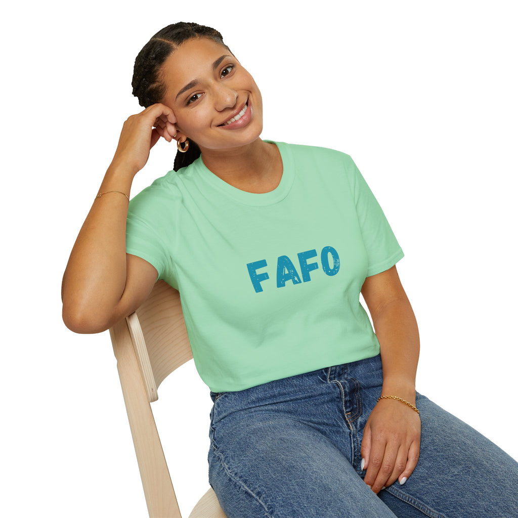 Humorous Unisex Softstyle T-Shirt - "Fish Around and Find Out - FAFO" Shark Design