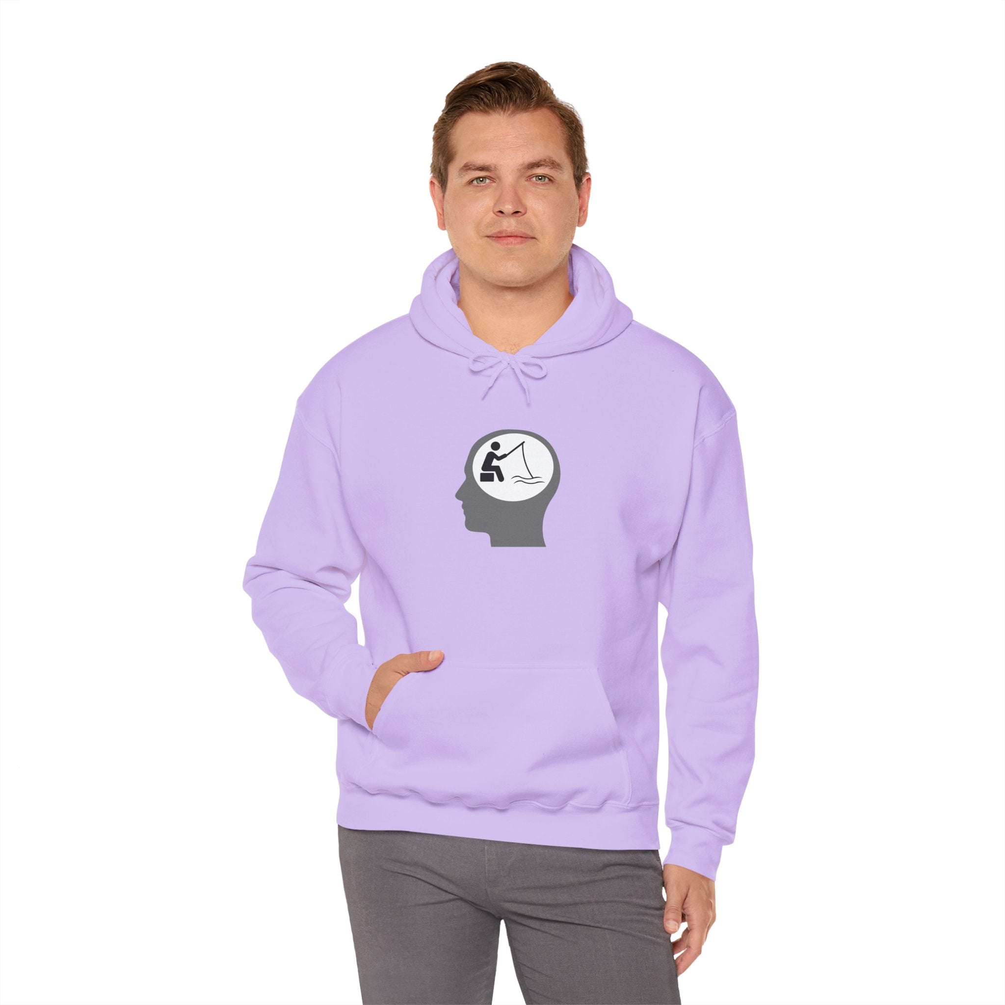 "Fishing On The Brain" Hoodie - Unisex Heavy Blend Sweatshirt with Relaxing Design