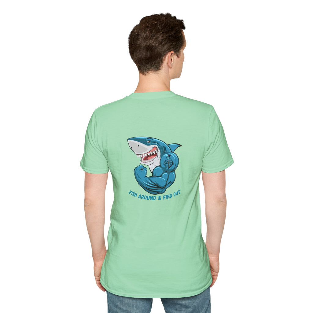 Humorous Unisex Softstyle T-Shirt - "Fish Around and Find Out - FAFO" Shark Design