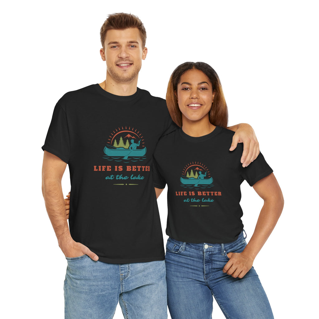 Life is Better at the Lake Unisex Heavy Cotton T-Shirt - Comfortable Outdoor Shirt