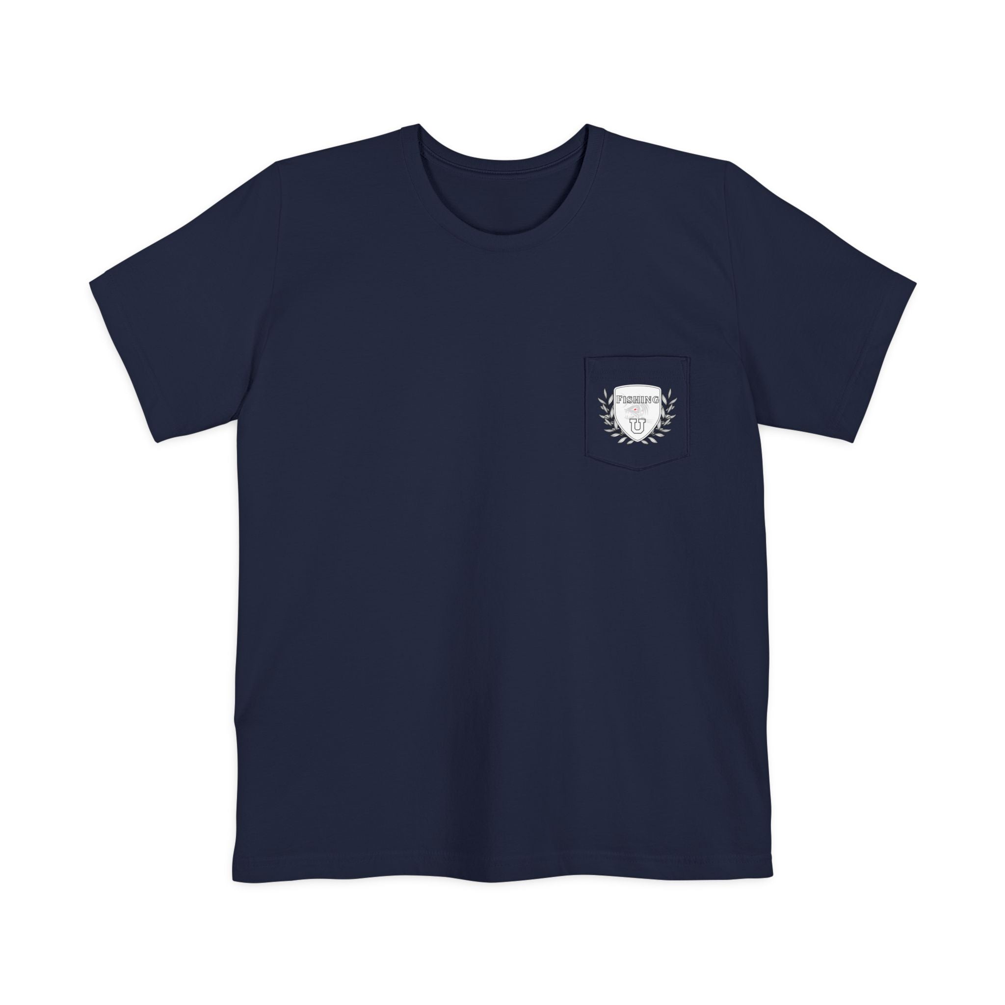"Fishing University" Unisex Pocket T-Shirt - Unique Graphic Tee for Casual Style.