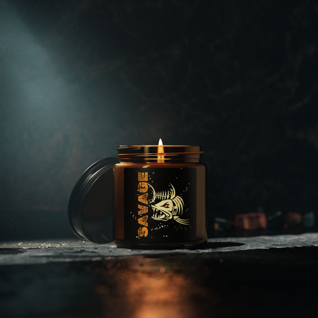 Savage Fish Skeleton Soy Candle — Amber Jar Scented Candle