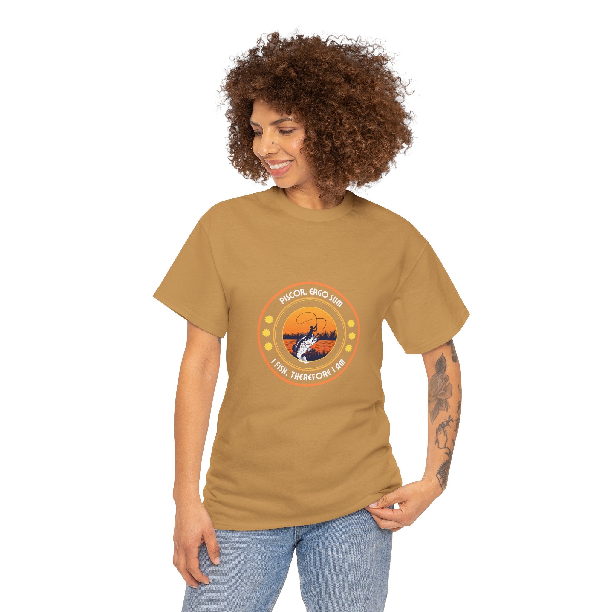 "I Fish, Therefore I Am" Unisex Heavy Cotton Tee - Graphic T-Shirt with Fishing Motif