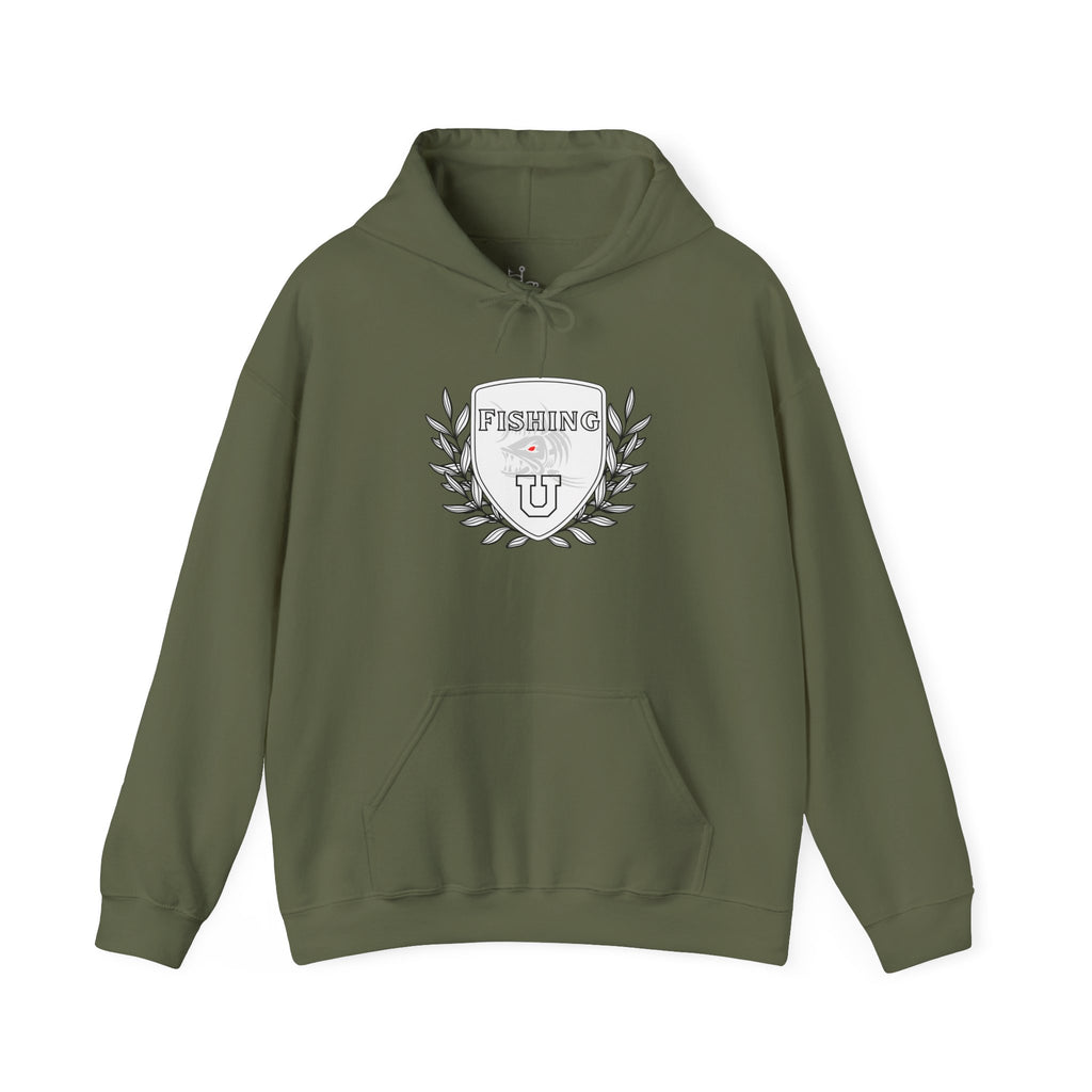 "Fishing University" Unisex Heavy Blend Hoodie - Fun Design for Fishermen