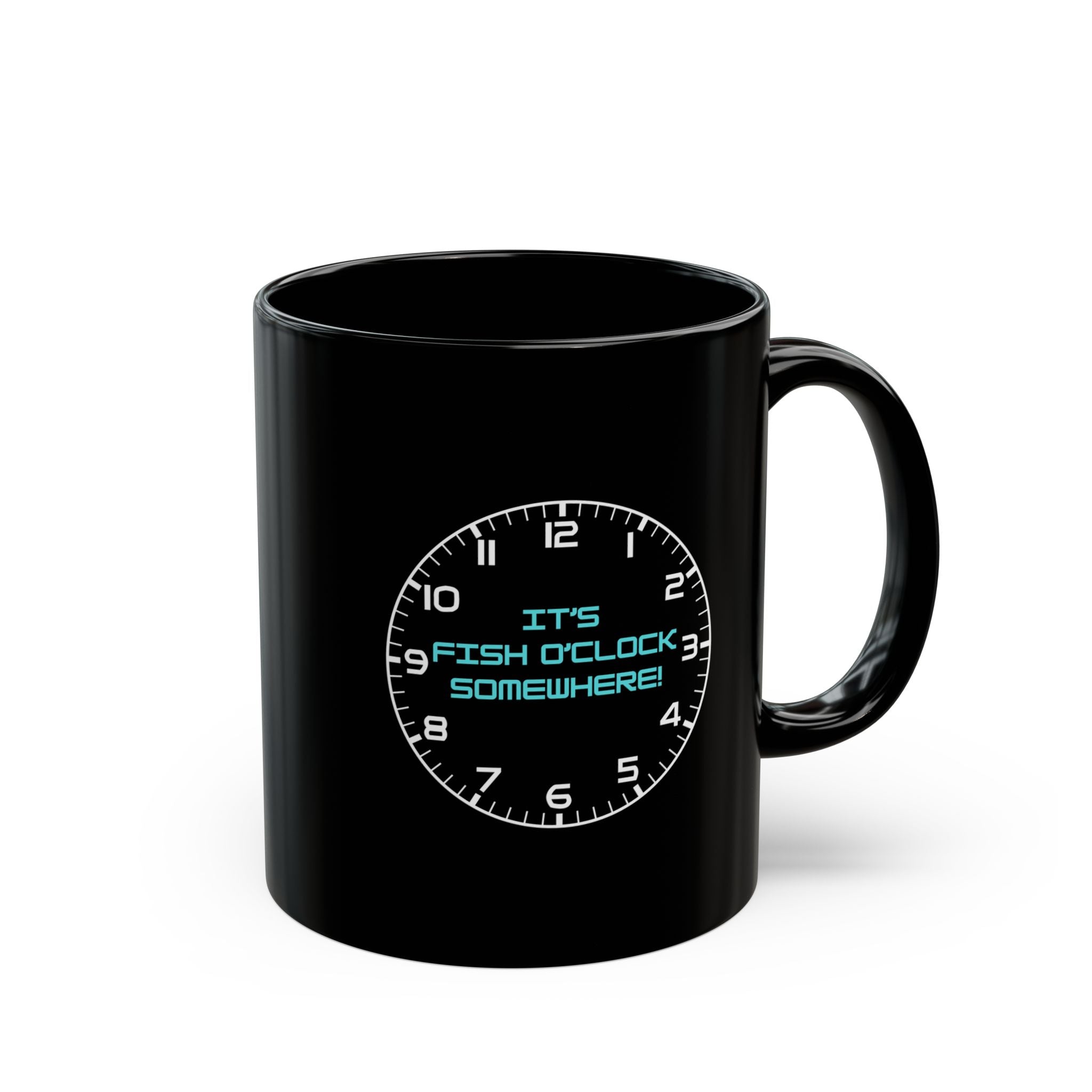 "It's Fish O'Clock Somewhere!" Mug - Stylish Black Coffee Cup for Fishing Enthusiasts | Perfect Gift for Fishing Lovers, Birthdays, and Holidays