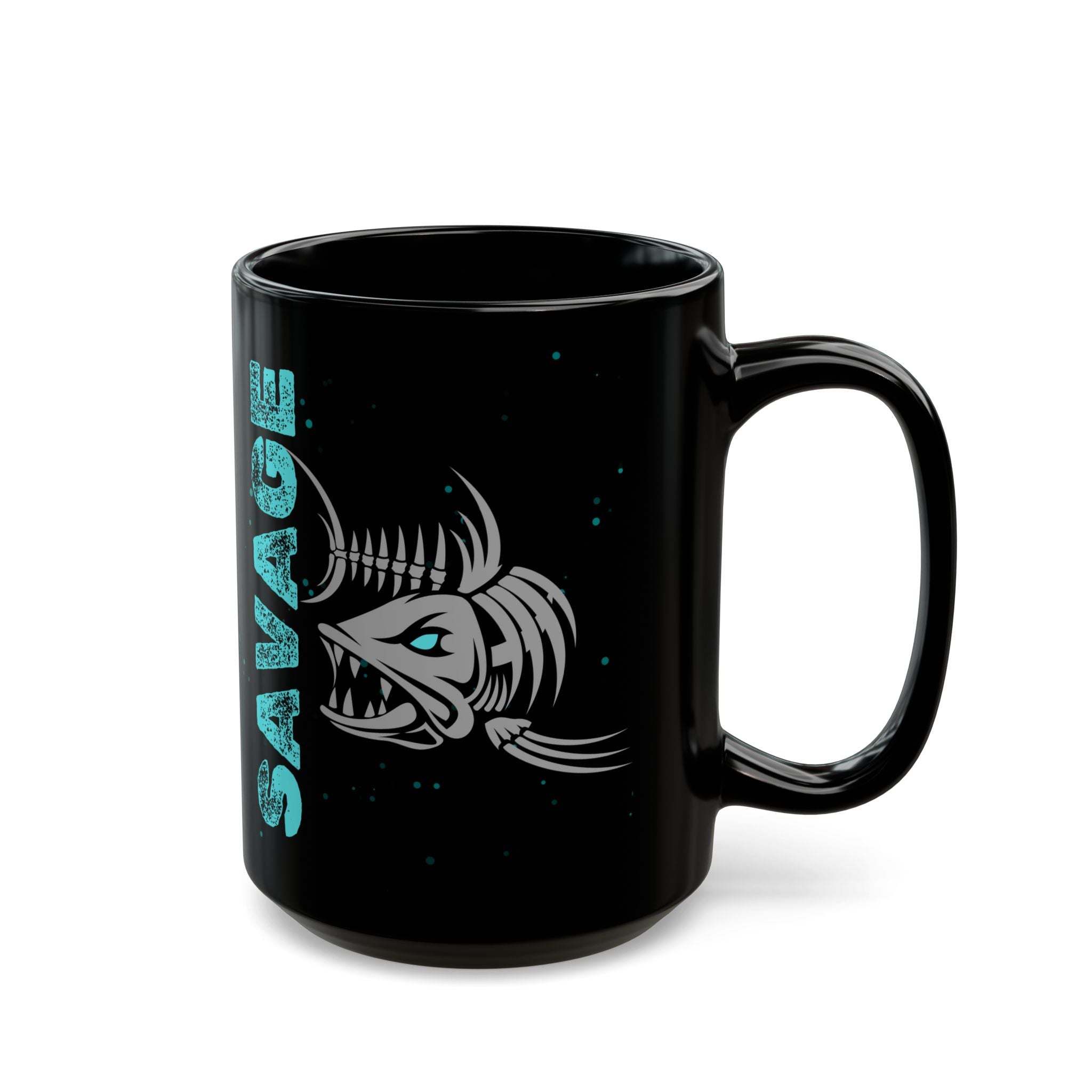 Savage Fish Black Mug – Bold Angler Coffee Cup (11oz/15oz)