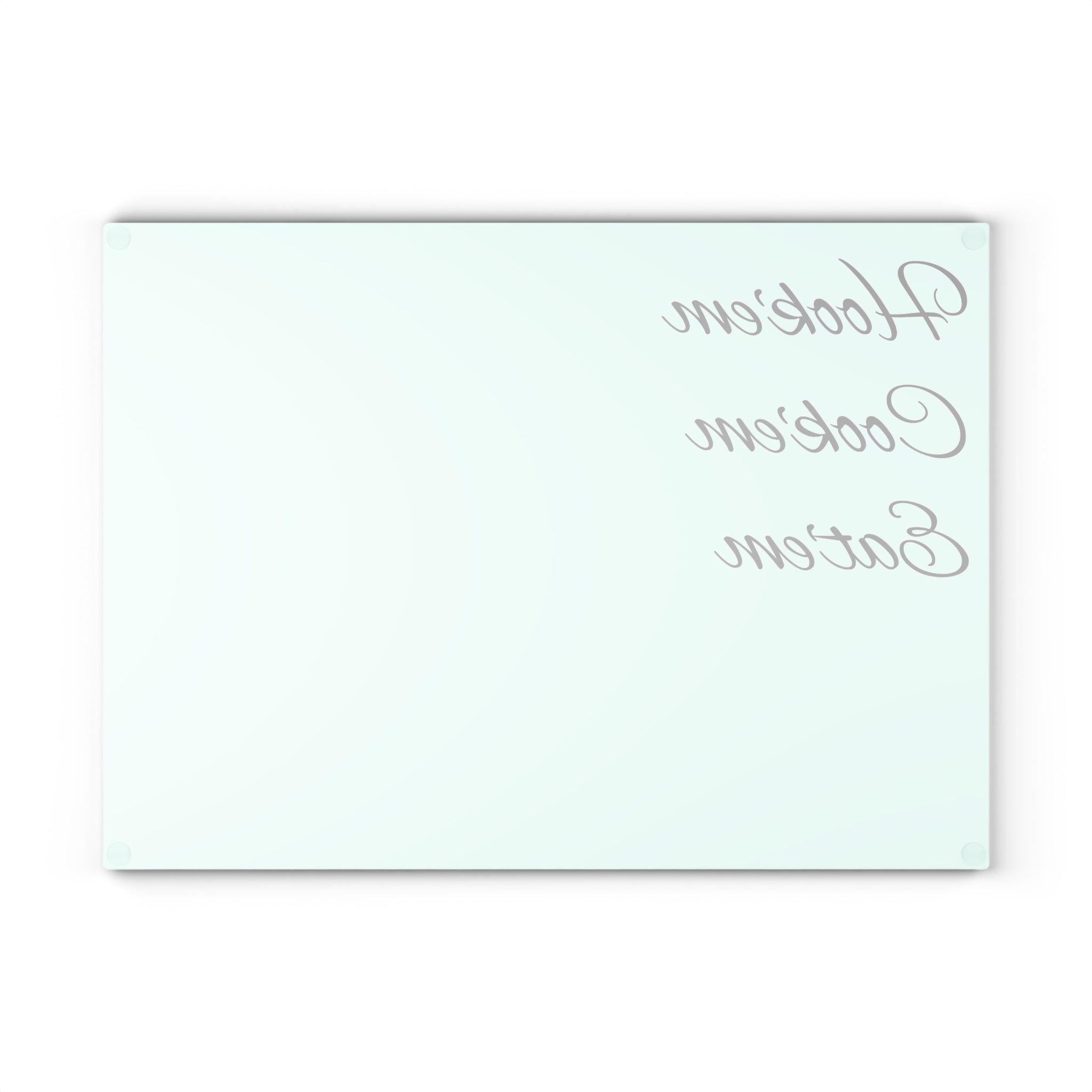 Glass Cutting Board — Mint 'Hook'em Cook'em Eat'em' Decorative Fishing Themed Kitchen Prep Board