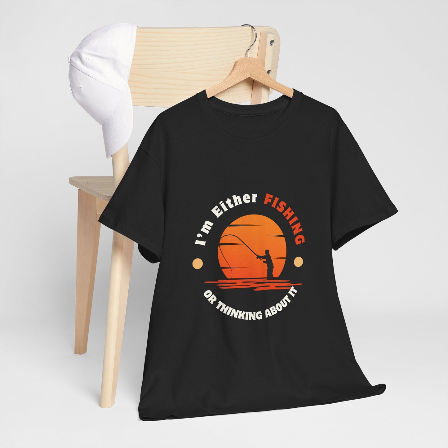 "I'm Either Fishing or Thinking About It" Unisex Heavy Cotton Tee - Relaxed Fit Fishing Apparel
