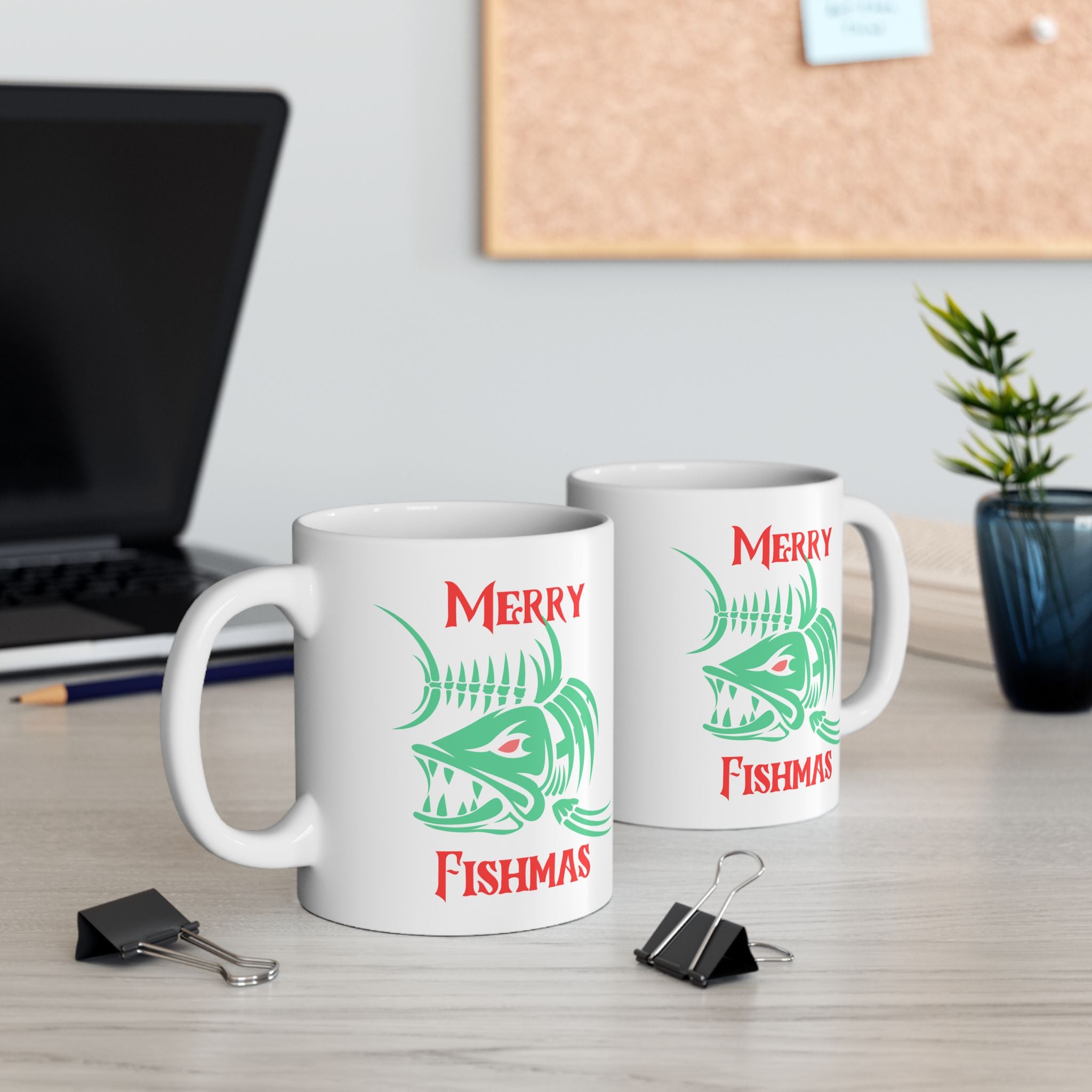 Fishing Theme Ceramic Mug — 'Merry Fishmas' Coffee Cup