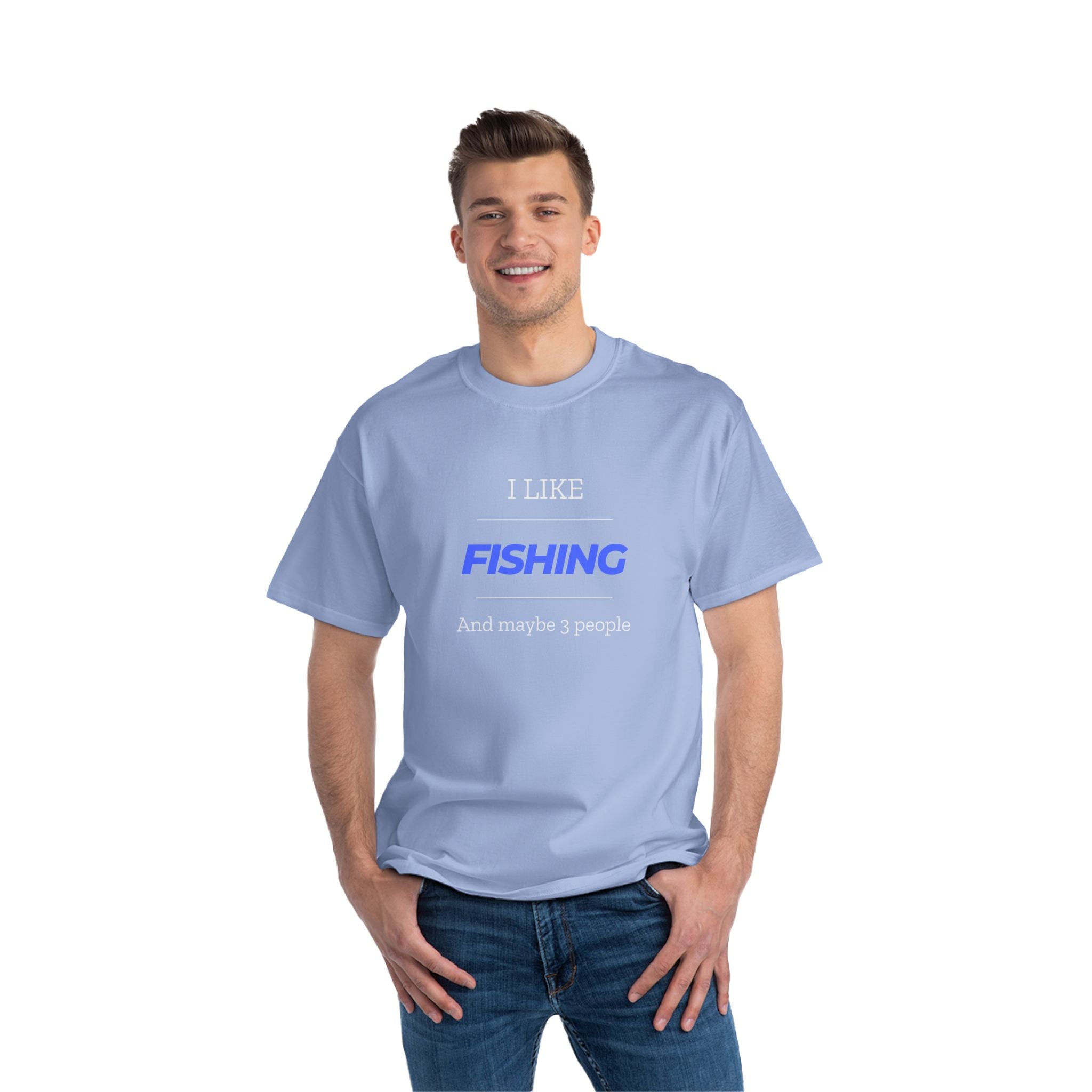 "I Like Fishing and Maybe 3 People" Beefy-T®  Short-Sleeve T-Shirt. #fishing #fish #fisherman #outdoors #dadgift