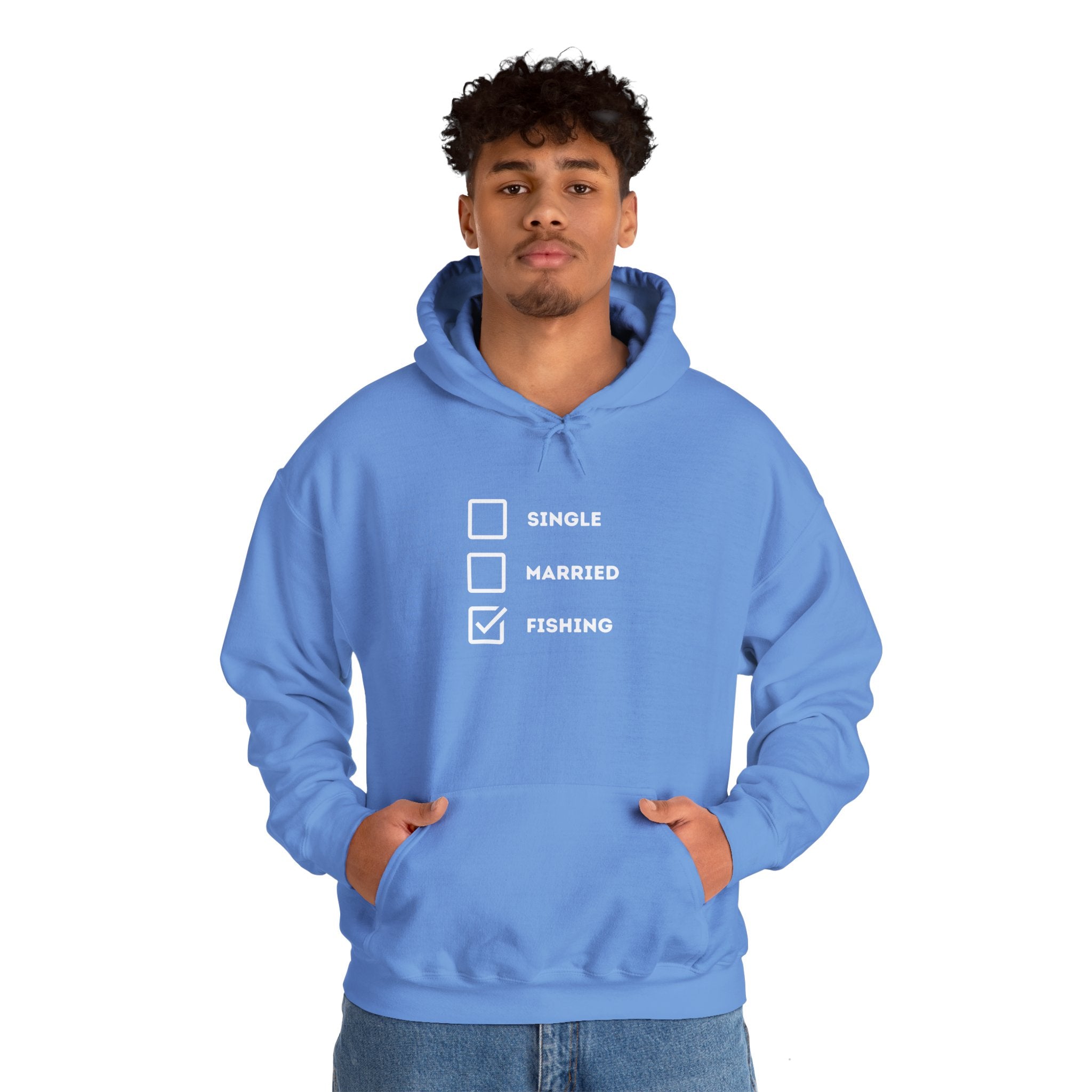 Fishing Humor Unisex Hoodie - "Single, Married, Fishing Checkbox" Design -Perfect for Anglers