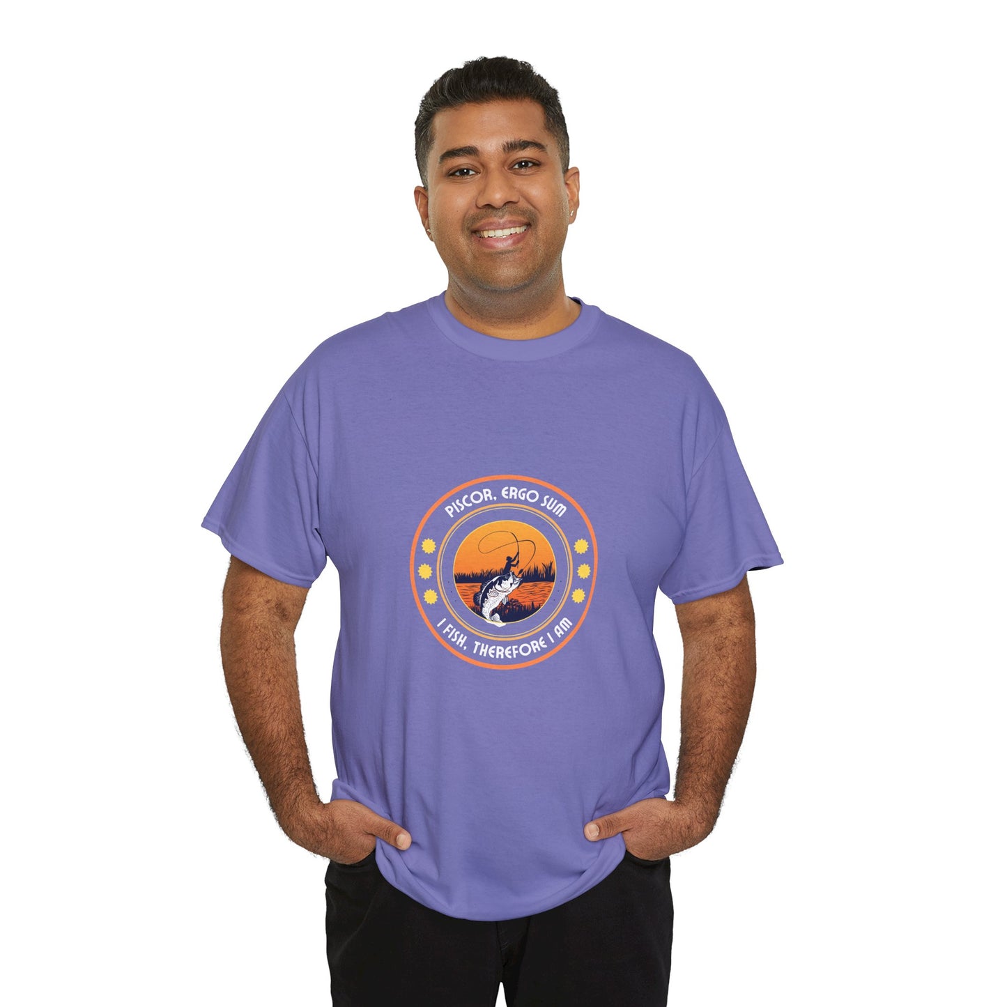"I Fish, Therefore I Am" Unisex Heavy Cotton Tee - Graphic T-Shirt with Fishing Motif