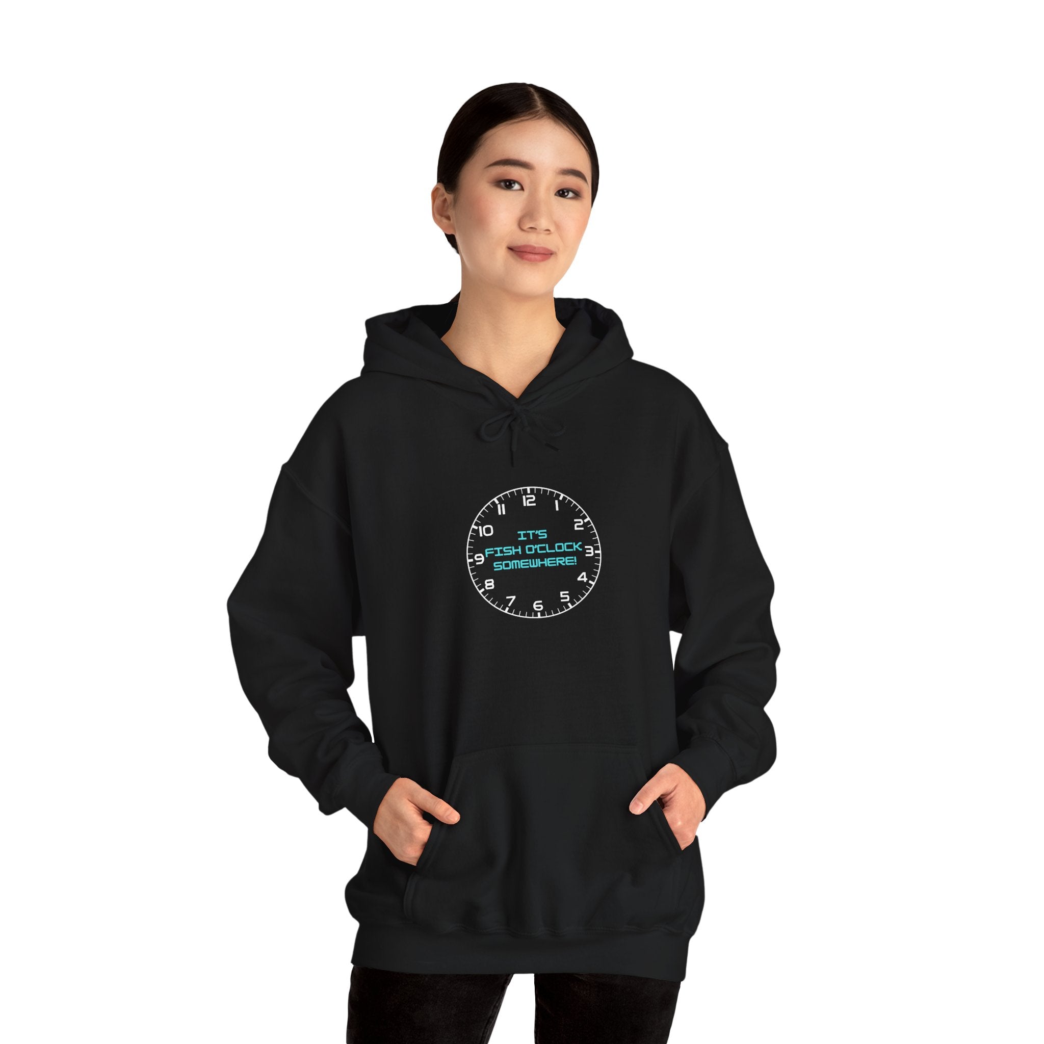 "It's Fish O'Clock Somewhere" Funny Fishing Heavy Blend™ Hooded Sweatshirt — Gift for Anglers