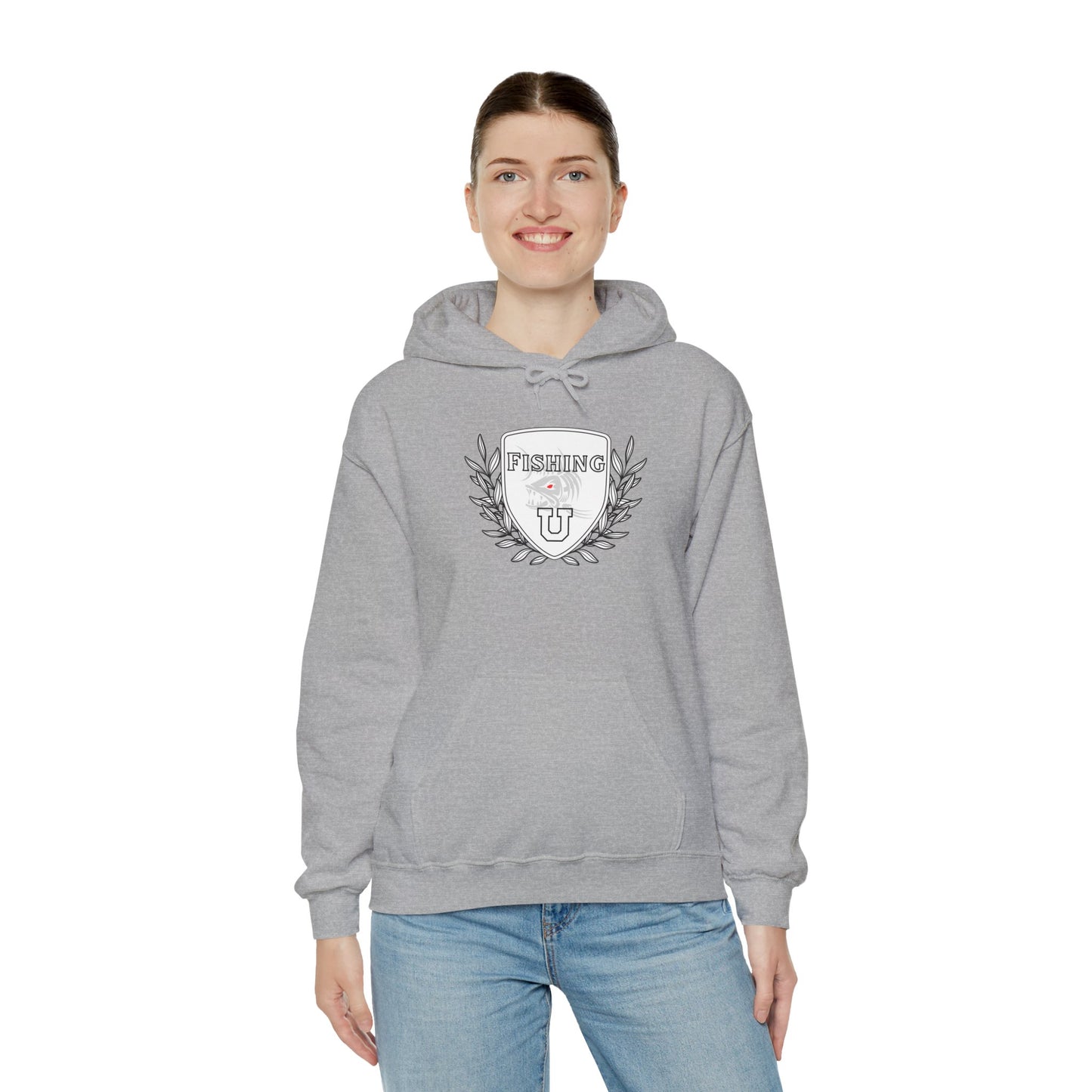 "Fishing University" Unisex Heavy Blend Hoodie - Fun Design for Fishermen