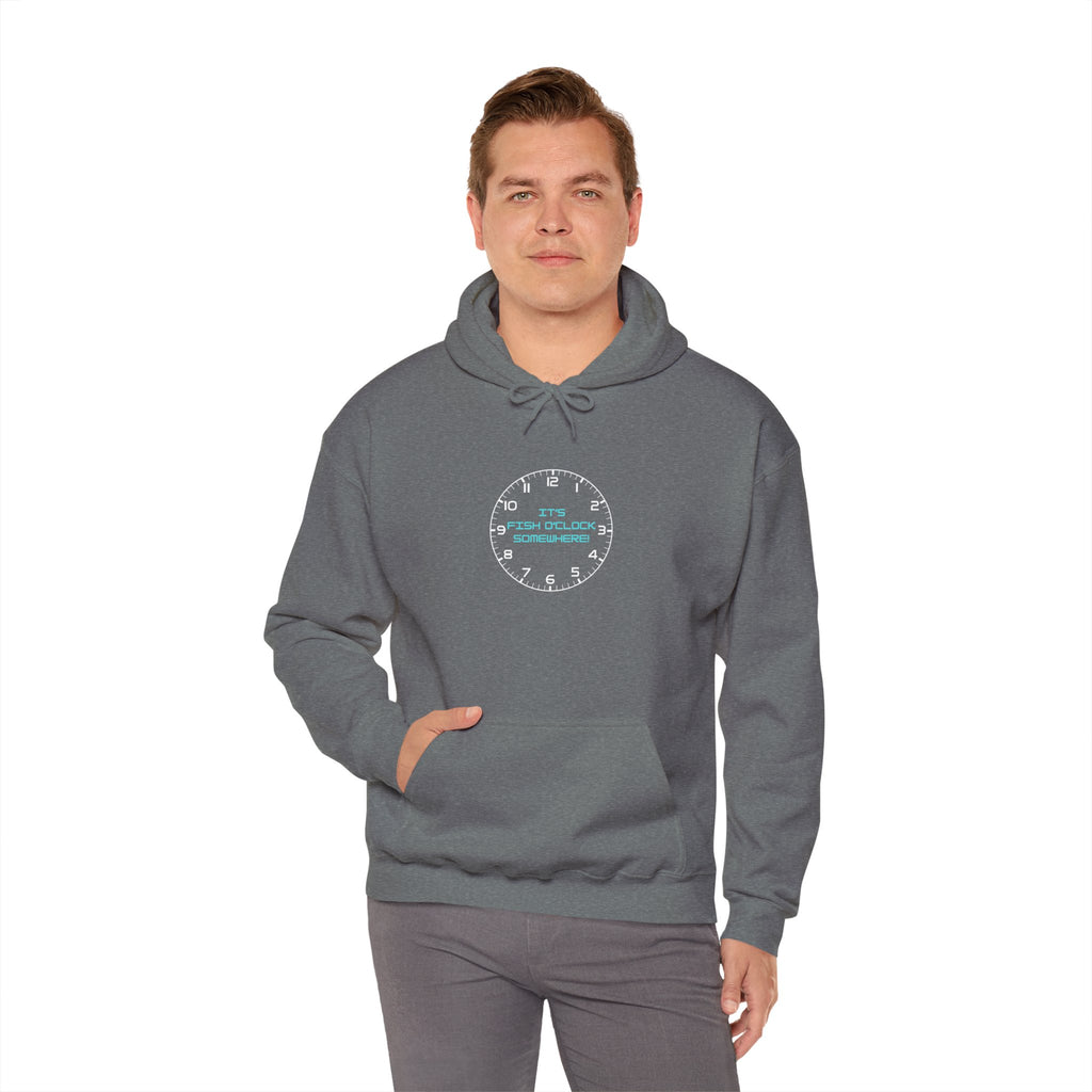 "It's Fish O'Clock Somewhere" Funny Fishing Heavy Blend™ Hooded Sweatshirt — Gift for Anglers