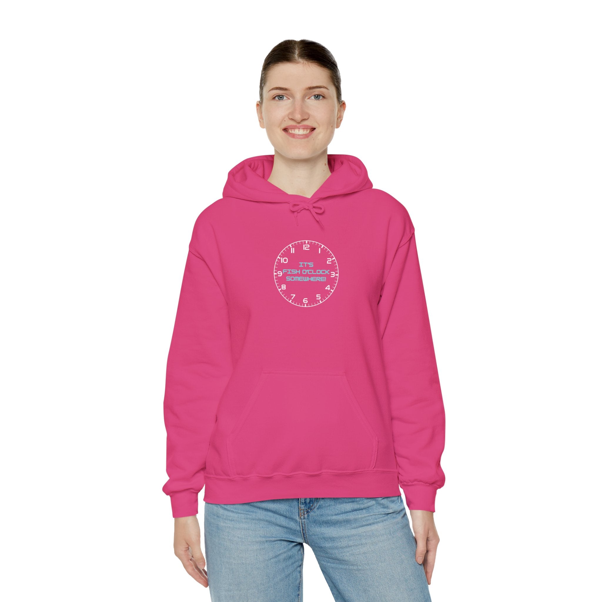 "It's Fish O'Clock Somewhere" Funny Fishing Heavy Blend™ Hooded Sweatshirt — Gift for Anglers
