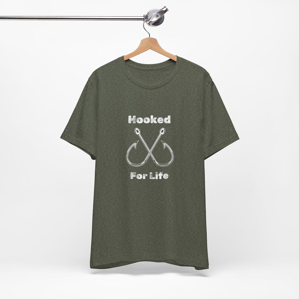 "Hooked for Life" Fishing Tee - Unisex Short Sleeve Shirt Express Delivery available.