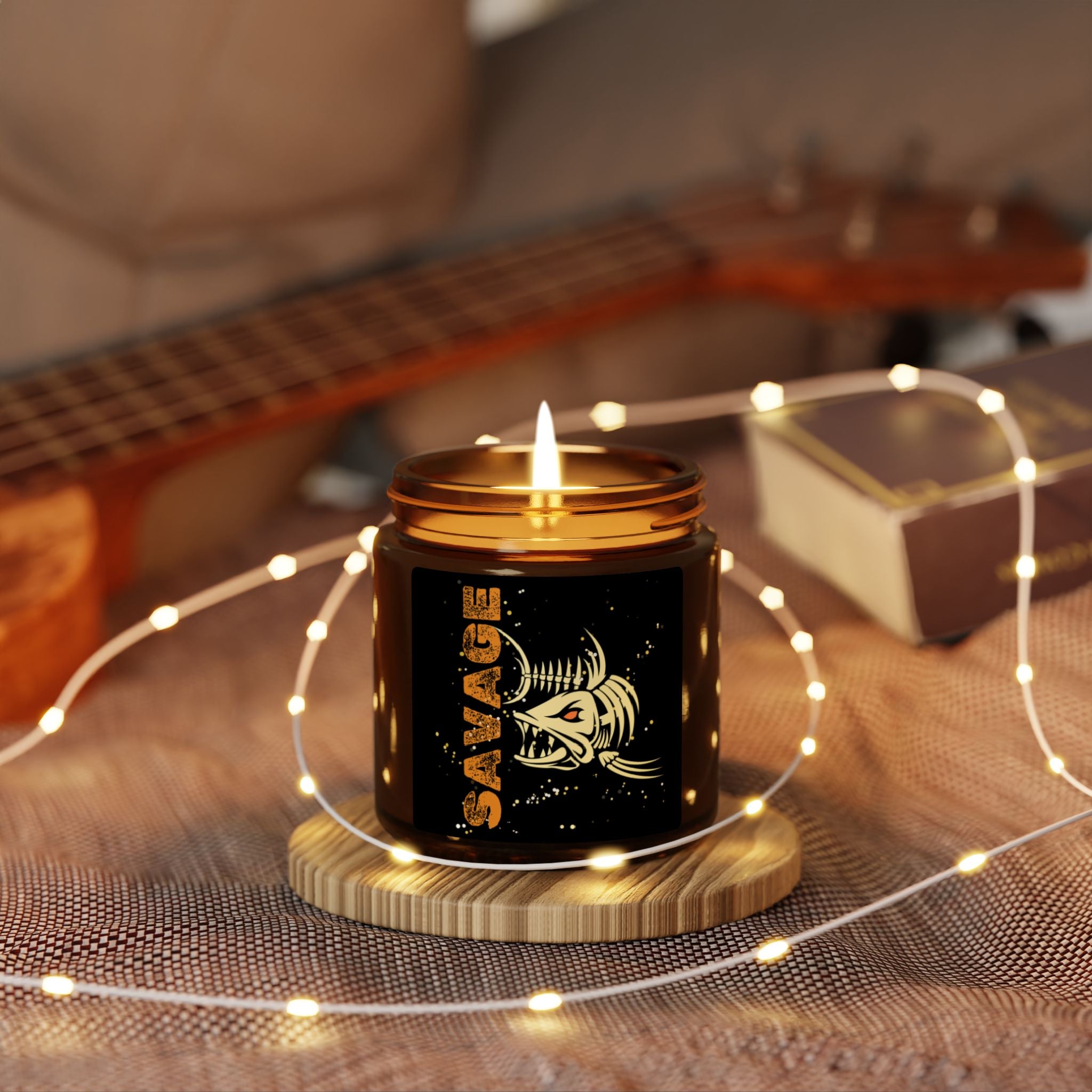 Savage Fish Skeleton Amber Soy Candle — Masculine Scented Jar Candle