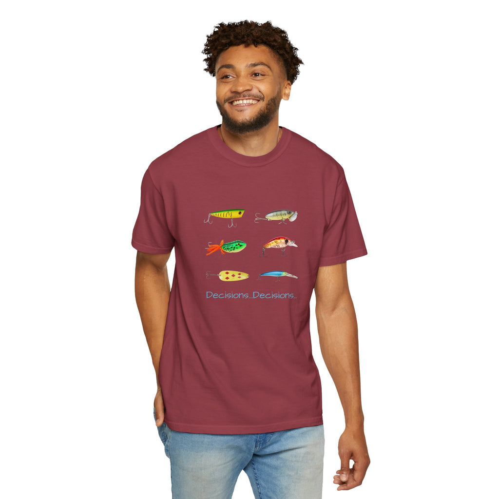 Unisex Fishing Theme T-Shirt - "Decisions, Decisions" Graphic Tee