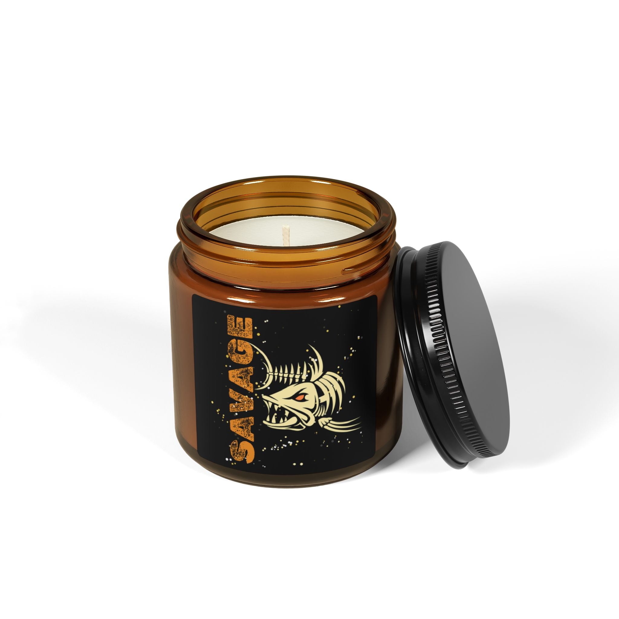 Savage Fish Skeleton Soy Candle — Amber Jar Scented Candle