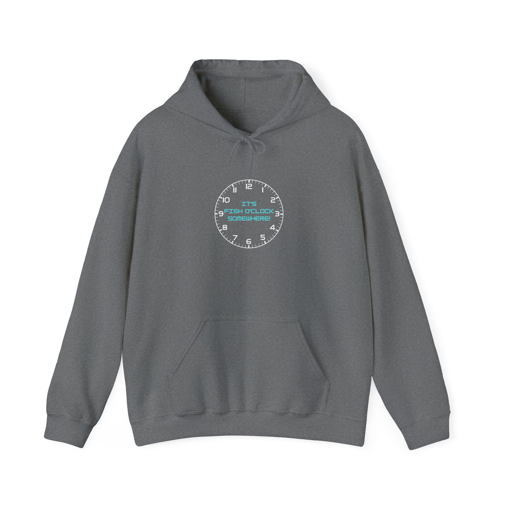 "It's Fish O'Clock Somewhere" Funny Fishing Heavy Blend™ Hooded Sweatshirt — Gift for Anglers