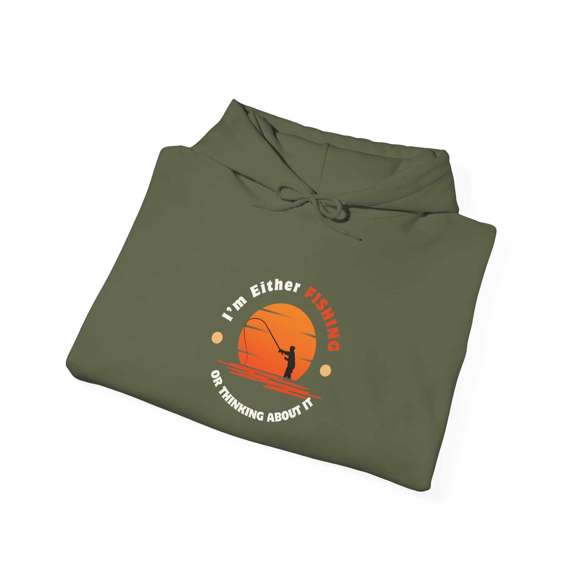 "I'm Either Fishing or Thinking About It" Funny Fishing Heavy Blend™ Hooded Sweatshirt — Gift for Anglers