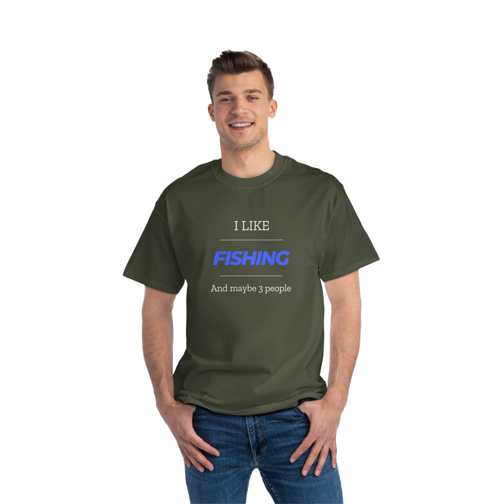 "I Like Fishing and Maybe 3 People" Beefy-T®  Short-Sleeve T-Shirt. #fishing #fish #fisherman #outdoors #dadgift