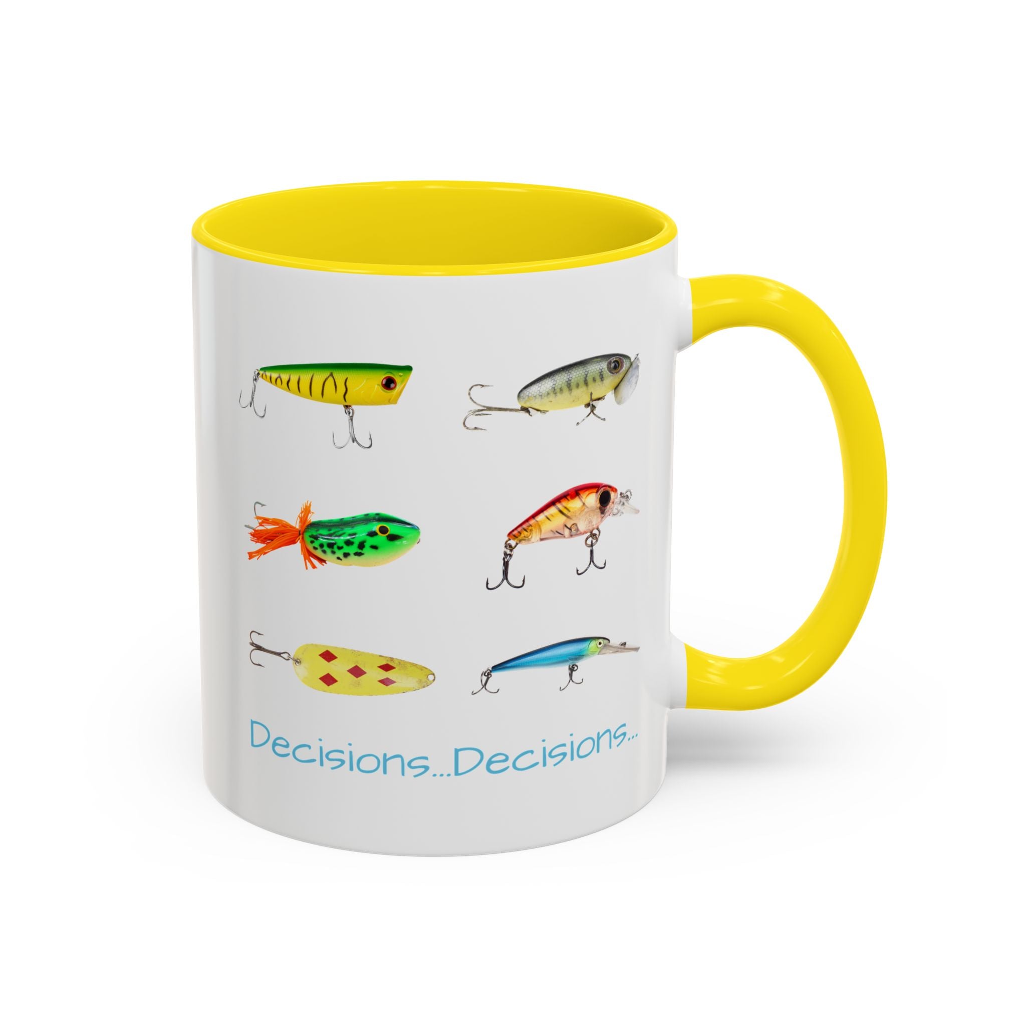 Angler's Accent Coffee Mug - "Decisions...Decisions..." Perfect for Fishing Enthusiasts