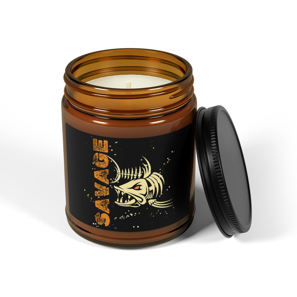 Savage Fish Skeleton Soy Candle — Amber Jar Scented Candle