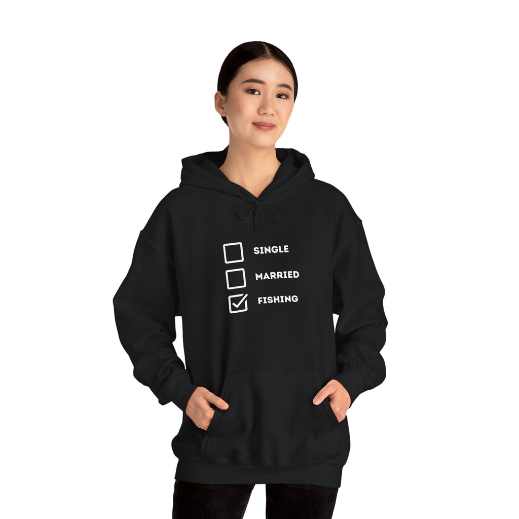 Fishing Humor Unisex Hoodie - "Single, Married, Fishing Checkbox" Design -Perfect for Anglers