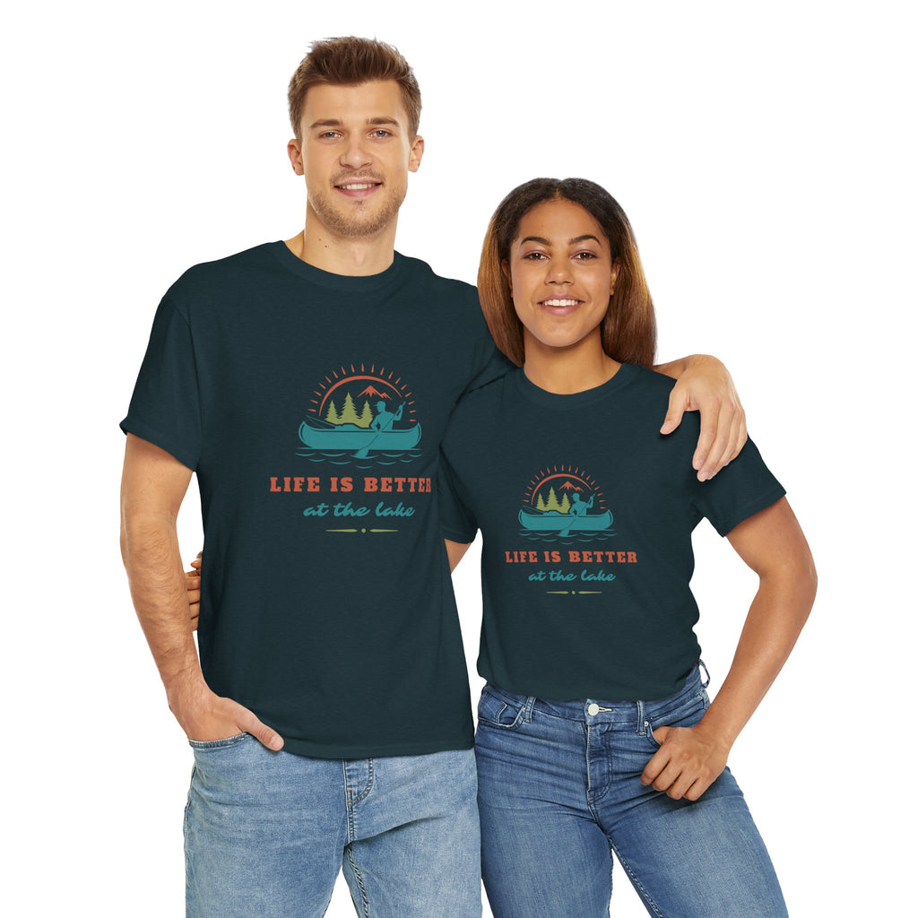 Life is Better at the Lake Unisex Heavy Cotton T-Shirt - Comfortable Outdoor Shirt