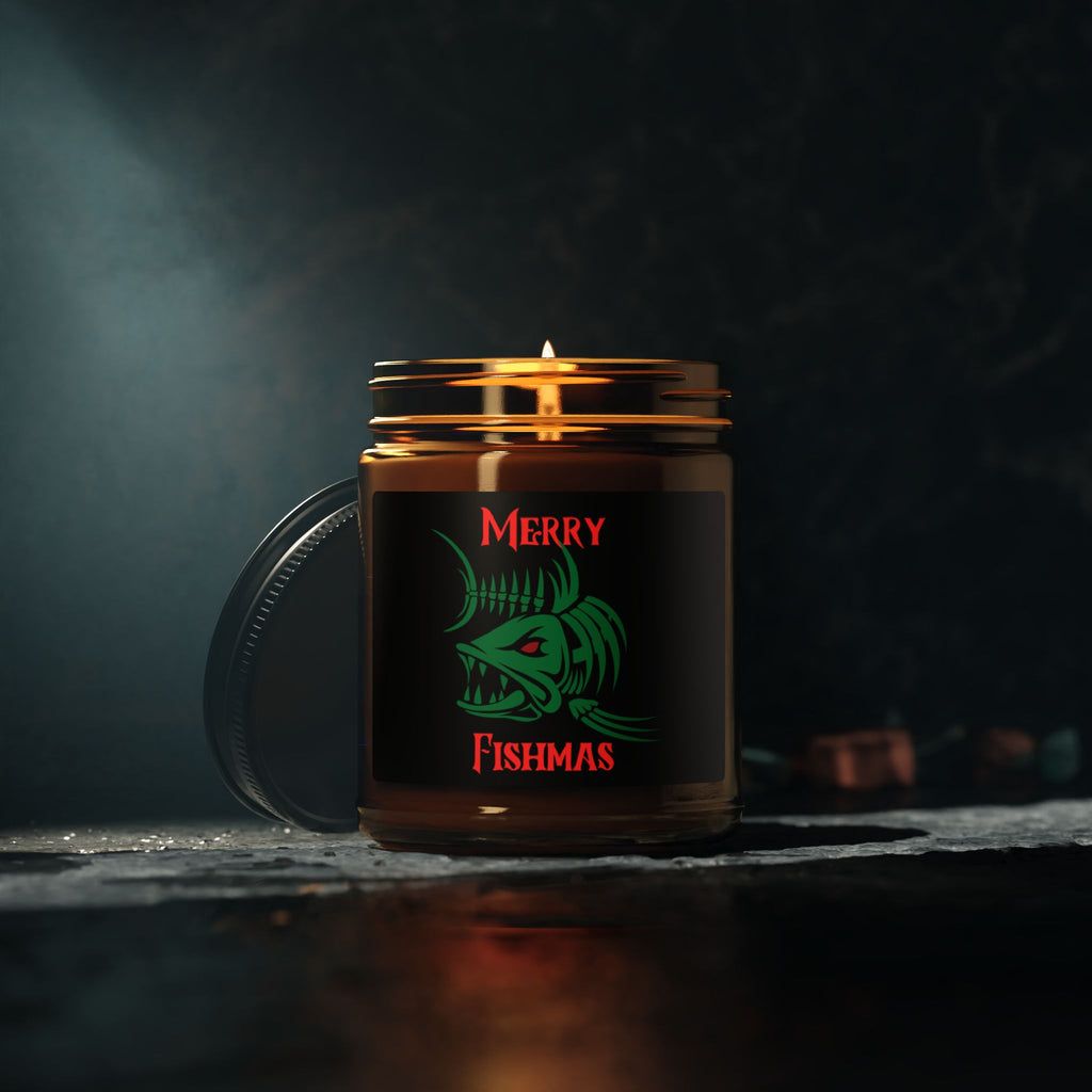Merry Fishmas Soy Candle — Amber Jar Holiday Scented Candle