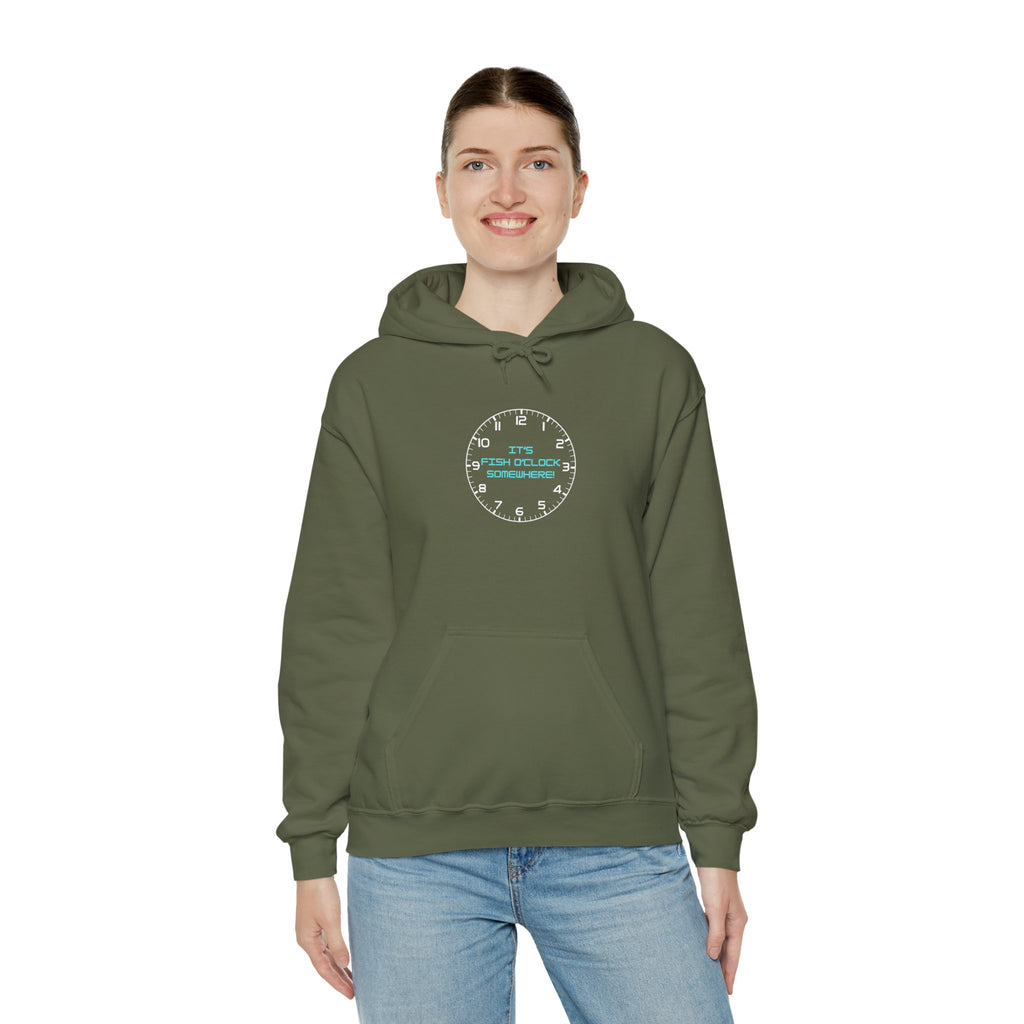 "It's Fish O'Clock Somewhere" Funny Fishing Heavy Blend™ Hooded Sweatshirt — Gift for Anglers