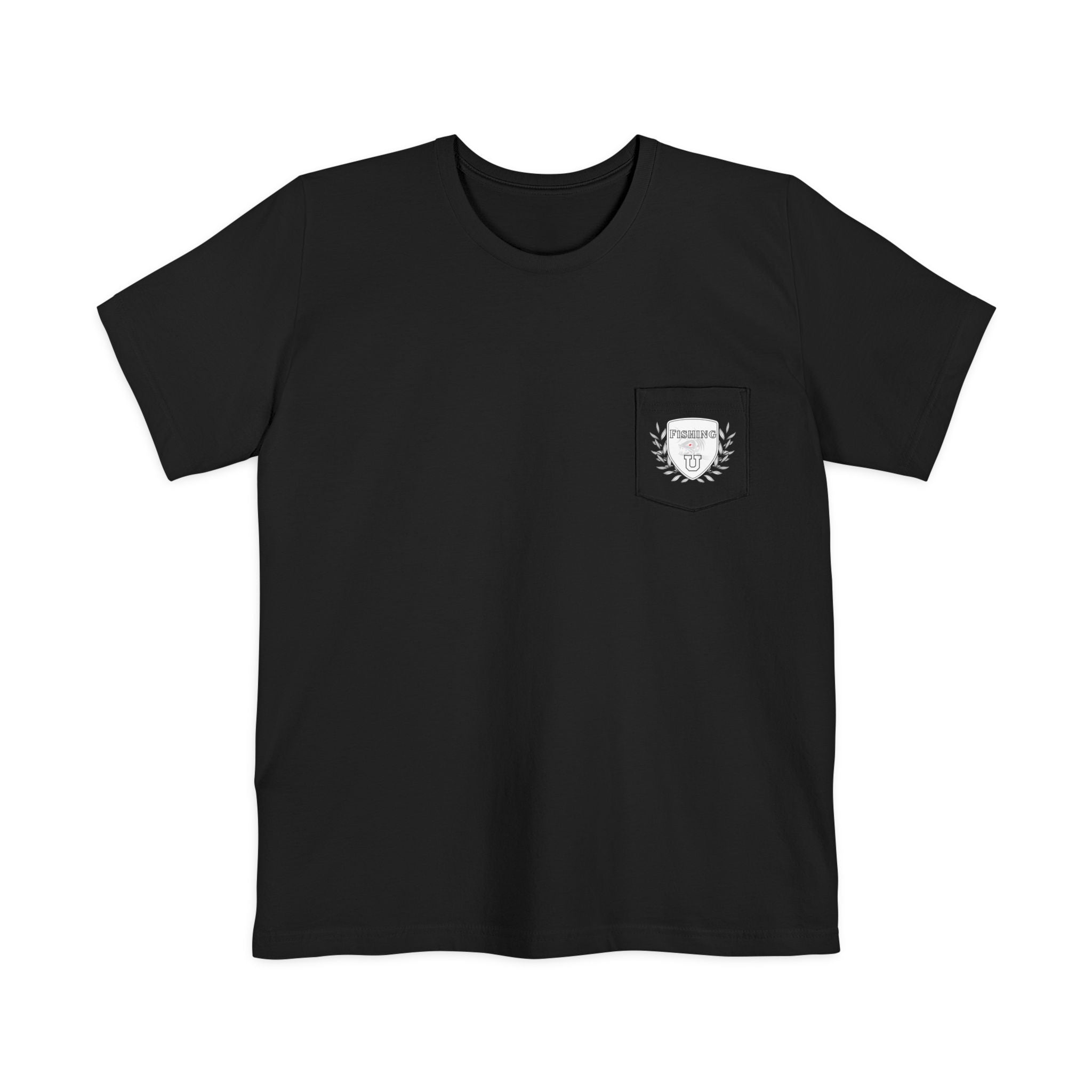 "Fishing University" Unisex Pocket T-Shirt - Unique Graphic Tee for Casual Style.