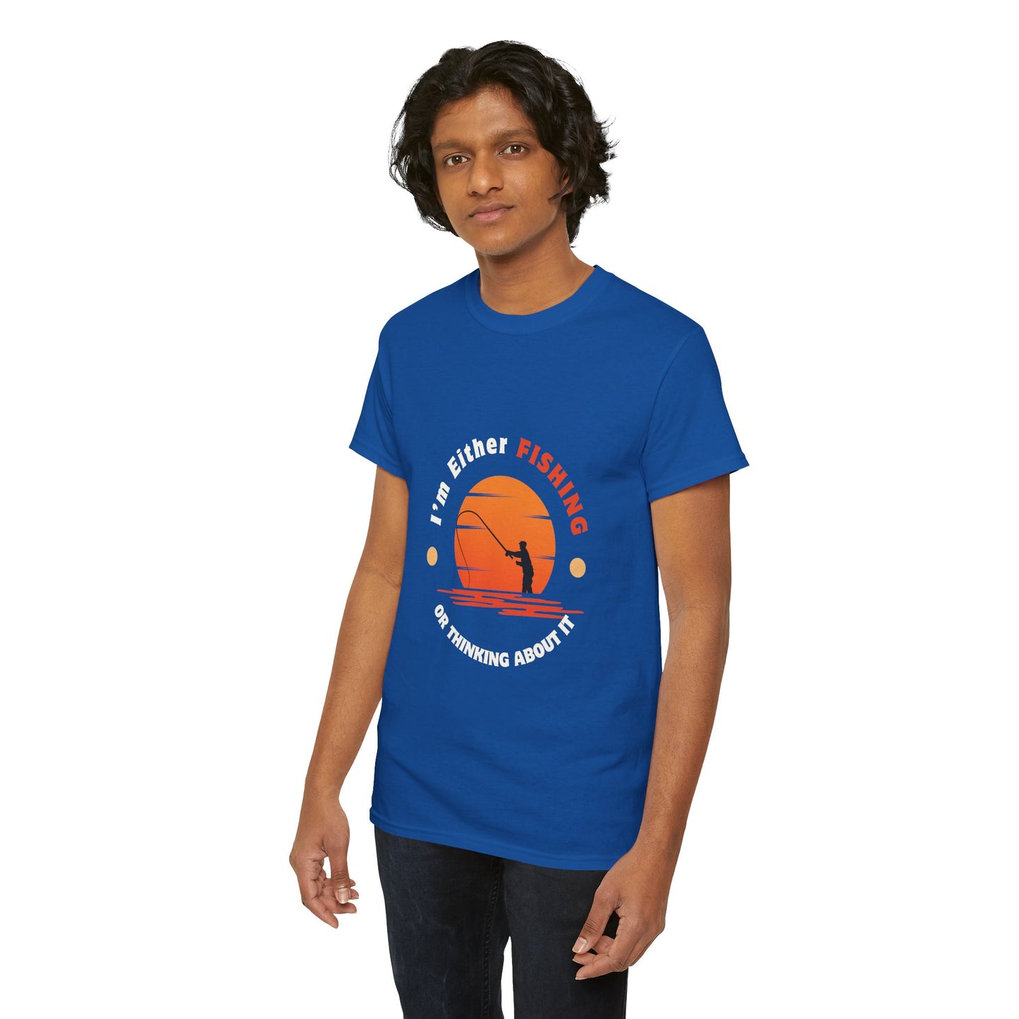 "I'm Either Fishing or Thinking About It" Unisex Heavy Cotton Tee - Relaxed Fit Fishing Apparel