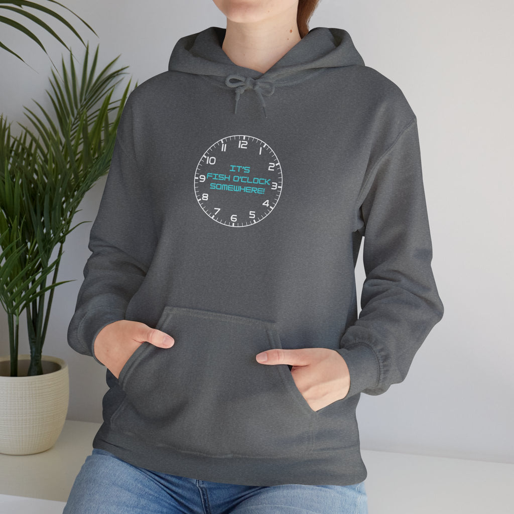 "It's Fish O'Clock Somewhere" Funny Fishing Heavy Blend™ Hooded Sweatshirt — Gift for Anglers