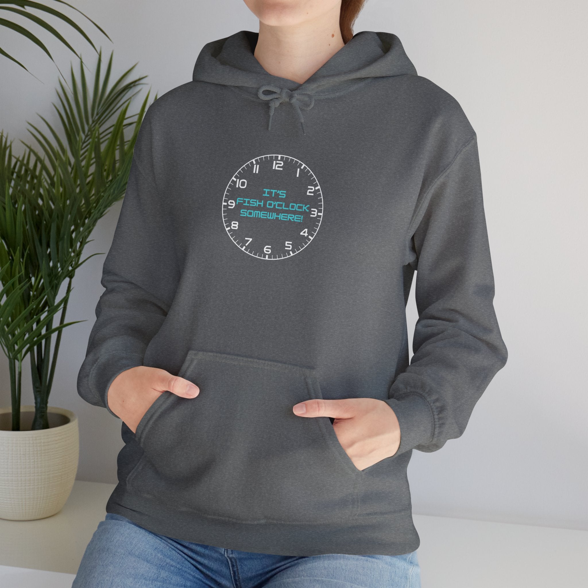 "It's Fish O'Clock Somewhere" Funny Fishing Heavy Blend™ Hooded Sweatshirt — Gift for Anglers