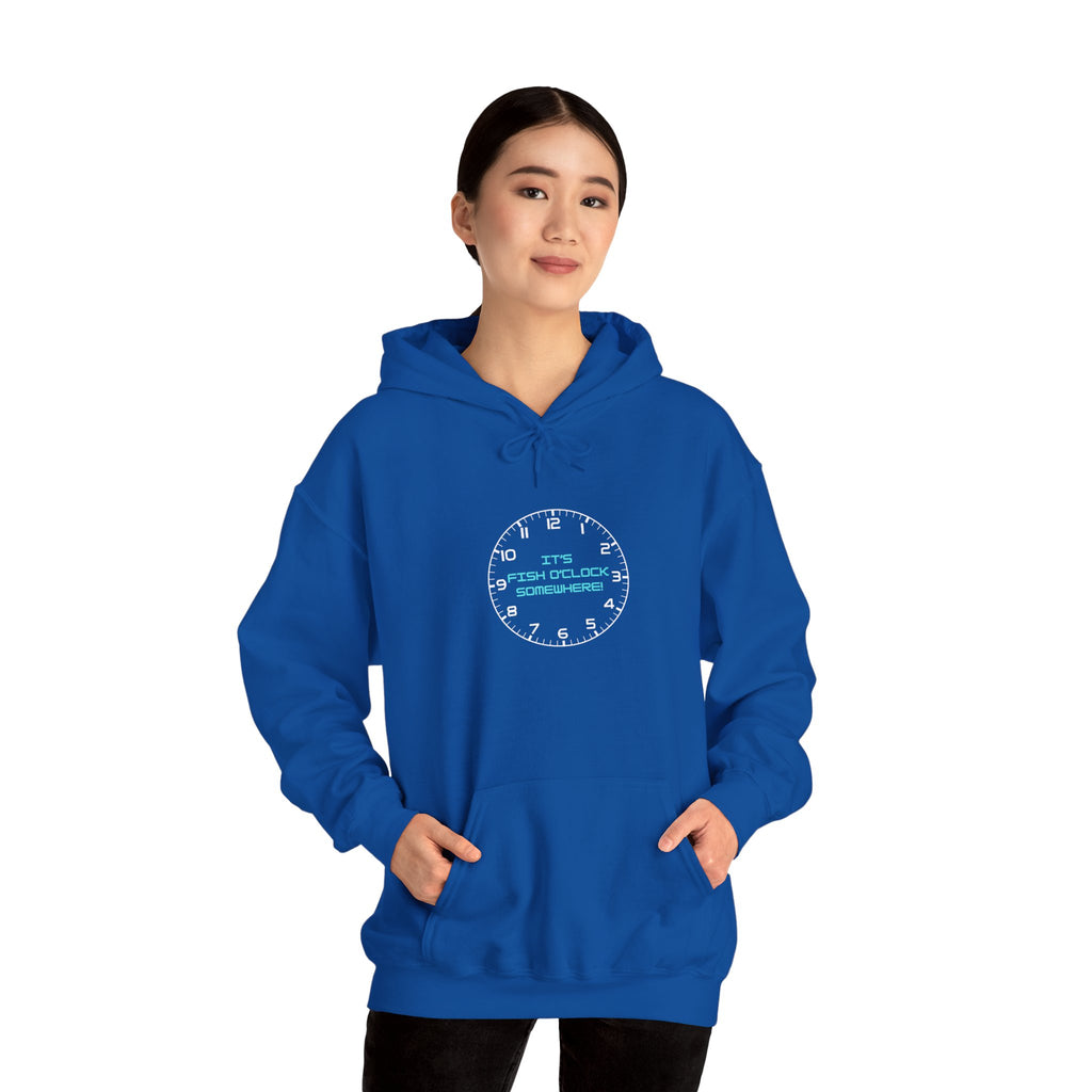"It's Fish O'Clock Somewhere" Funny Fishing Heavy Blend™ Hooded Sweatshirt — Gift for Anglers
