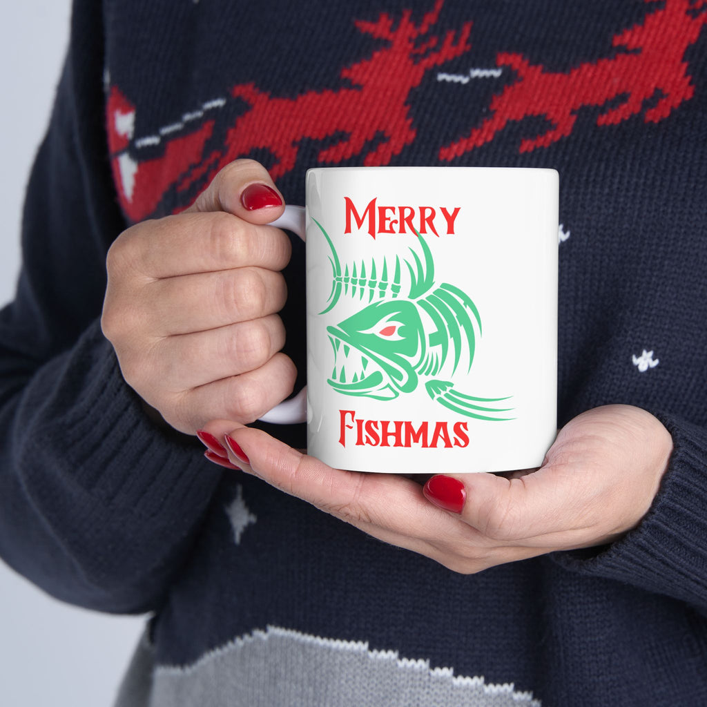 Fishing Theme Ceramic Mug — 'Merry Fishmas' Coffee Cup