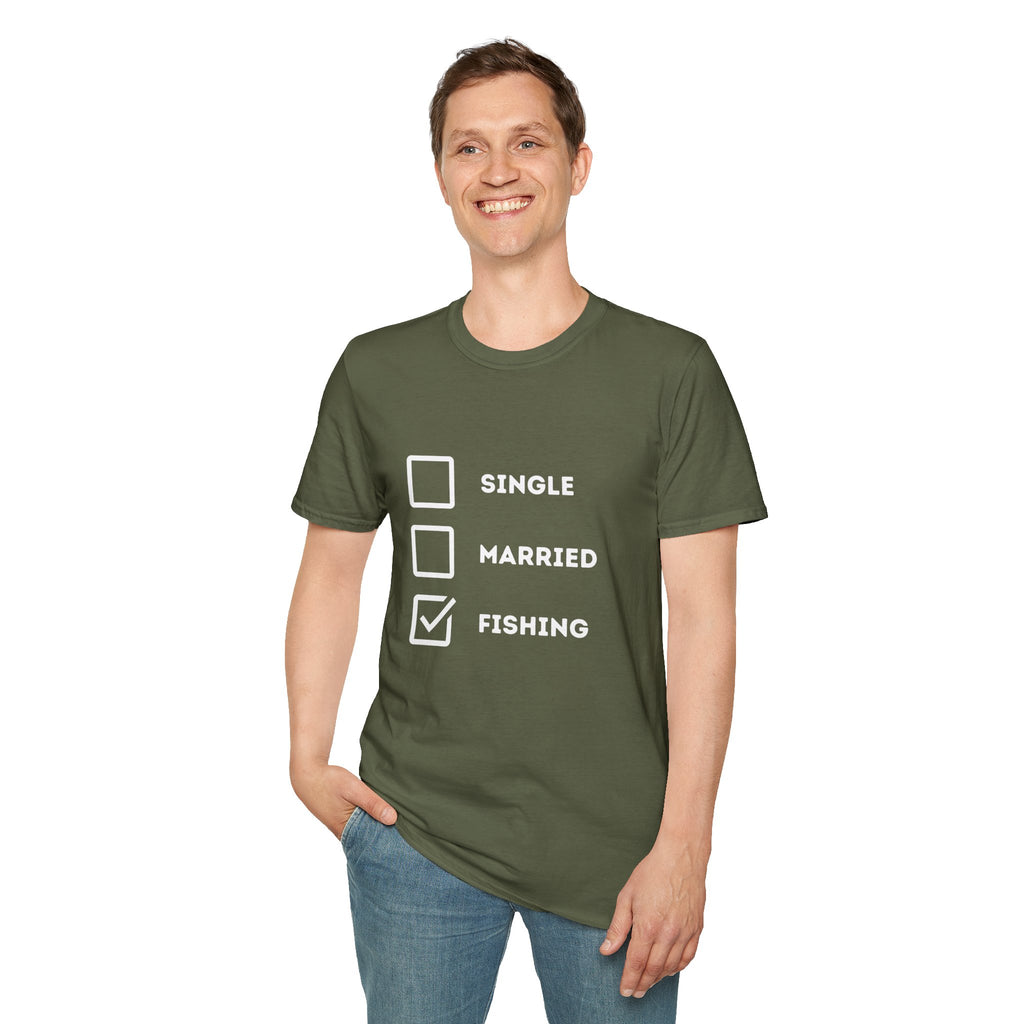 Unisex Softstyle "Single Married Fishing Check Box" T-Shirt - Comfortable Everyday Wear