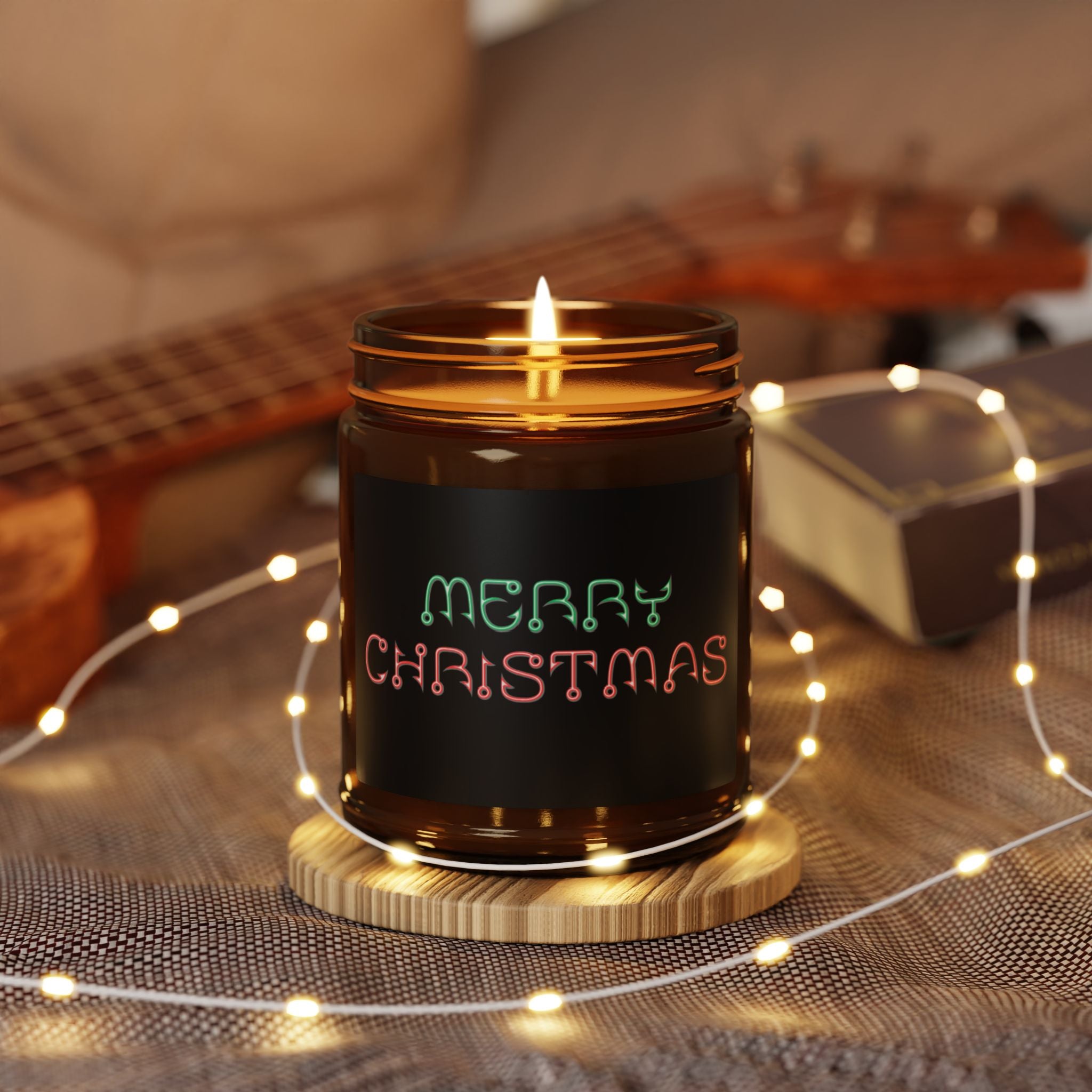 Christmas Scented Soy Candle — “Merry Christmas” Fishing Hook Amber Jar (Multiple Sizes)