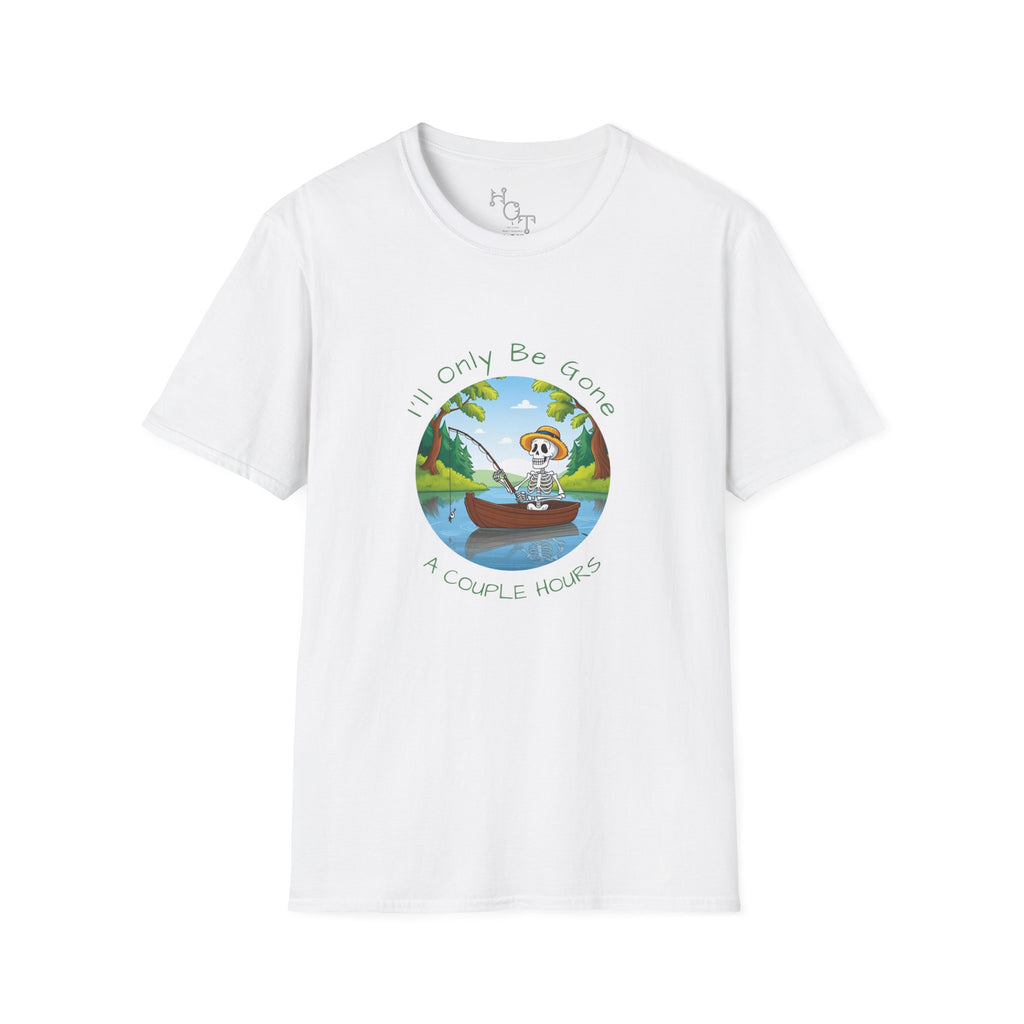 "I'll Only Be Gone A Couple Hours" Fishing Theme Unisex Softstyle T-Shirt – Perfect for Nature Lovers & Weekend Adventurers