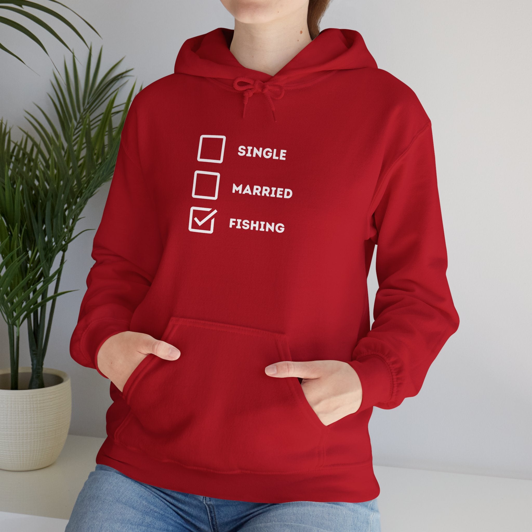 Fishing Humor Unisex Hoodie - "Single, Married, Fishing Checkbox" Design -Perfect for Anglers