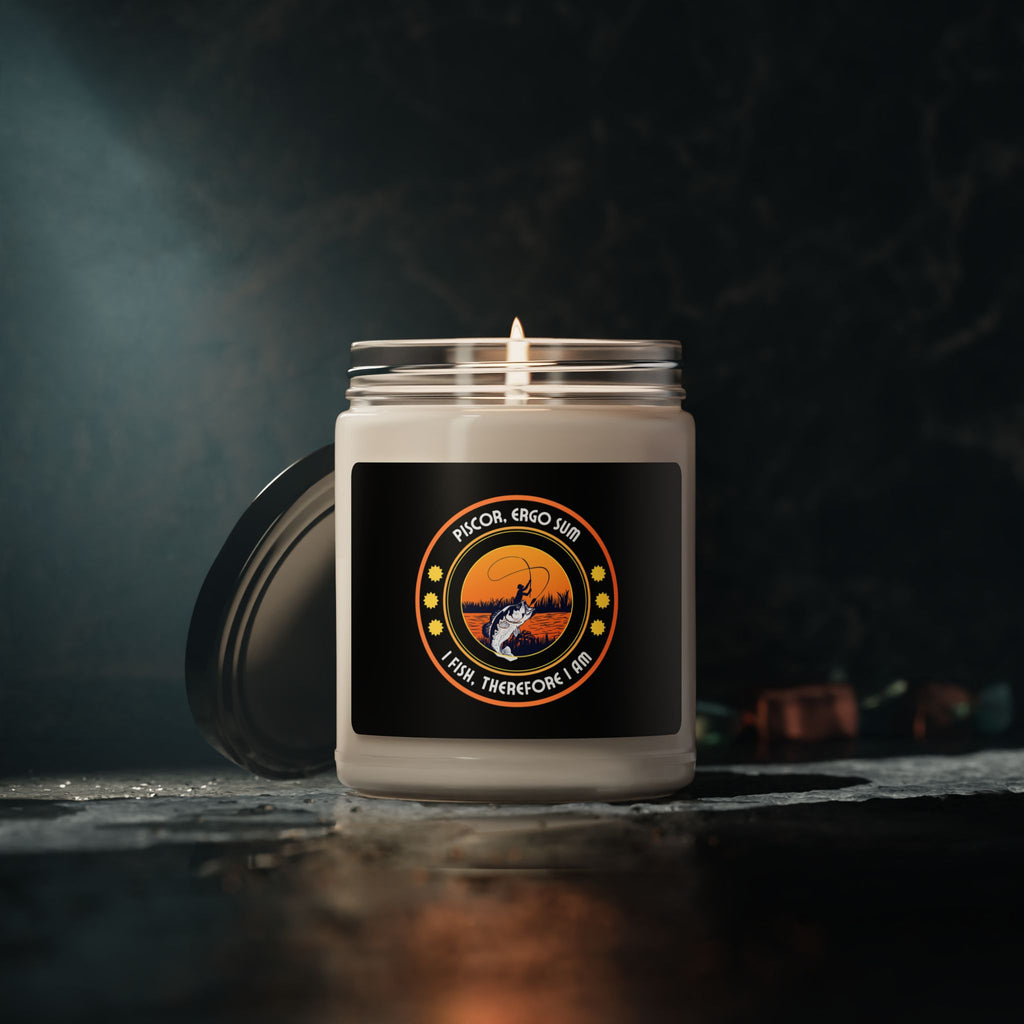 Scented Soy Candle - "I Fish, Therefore I Am" - 9oz Eco-Friendly Fishing Gift