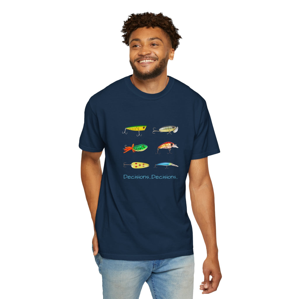 Unisex Fishing Theme T-Shirt - "Decisions, Decisions" Graphic Tee