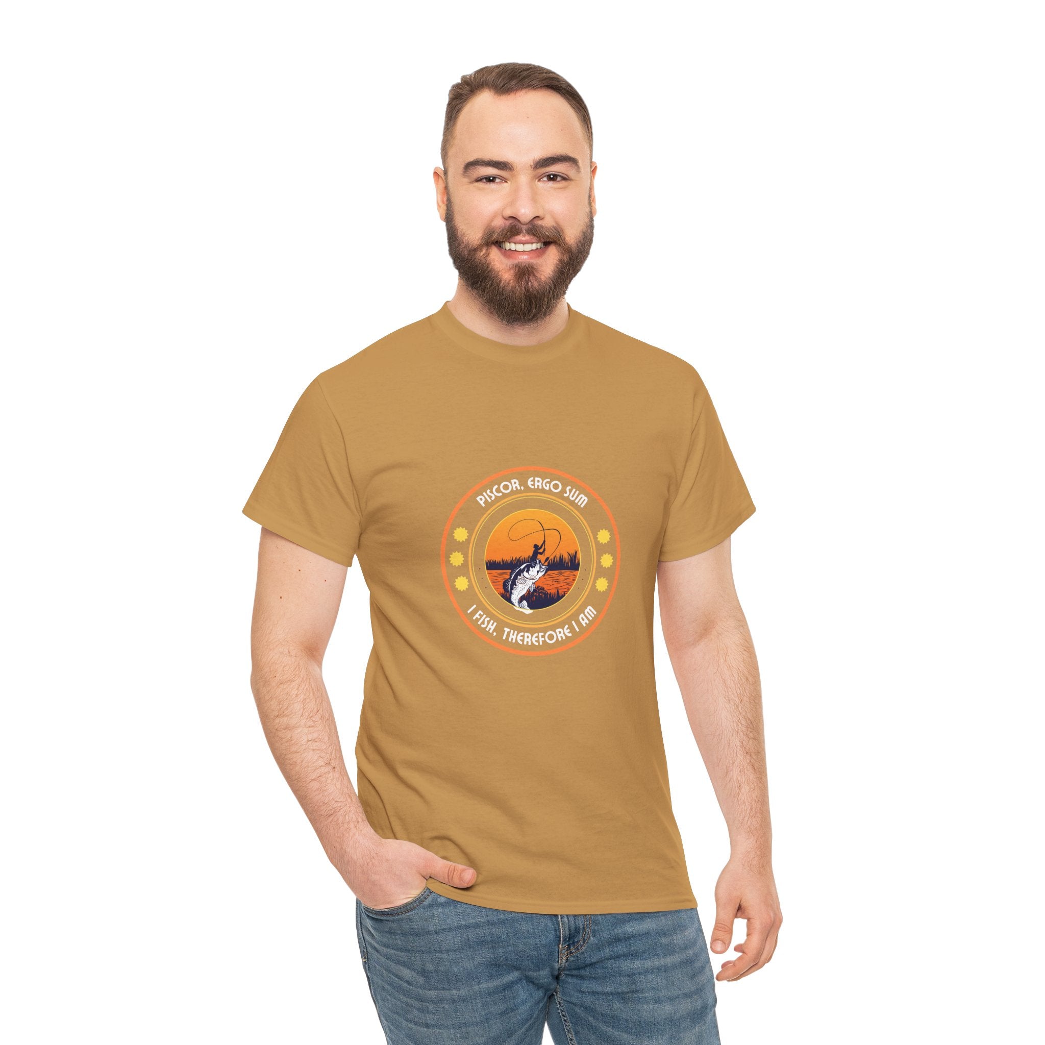 "I Fish, Therefore I Am" Unisex Heavy Cotton Tee - Graphic T-Shirt with Fishing Motif