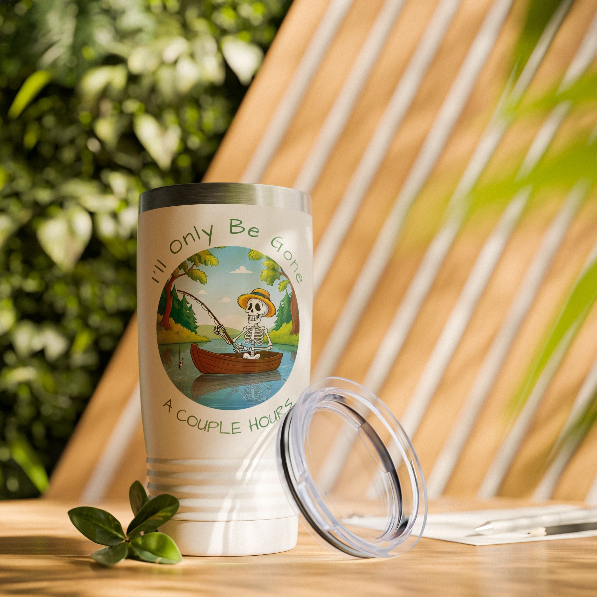 "I'll Only Be Gone A Couple Hours" Fishing Theme - 20oz Insulated Travel Mug for Outdoor Enthusiasts