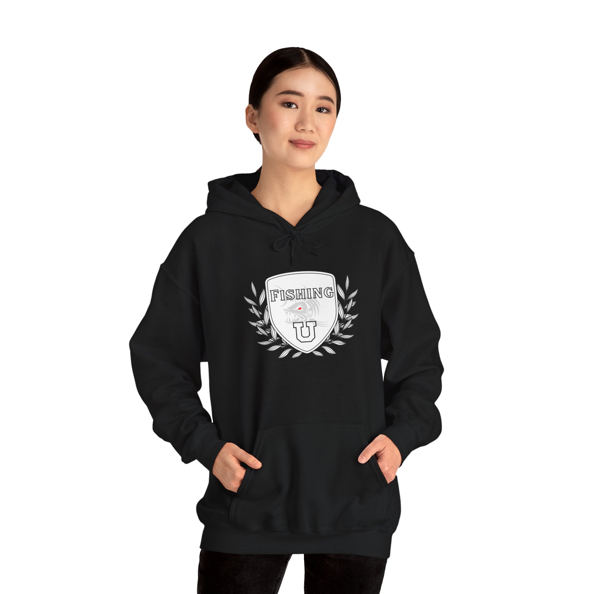 "Fishing University" Unisex Heavy Blend Hoodie - Fun Design for Fishermen
