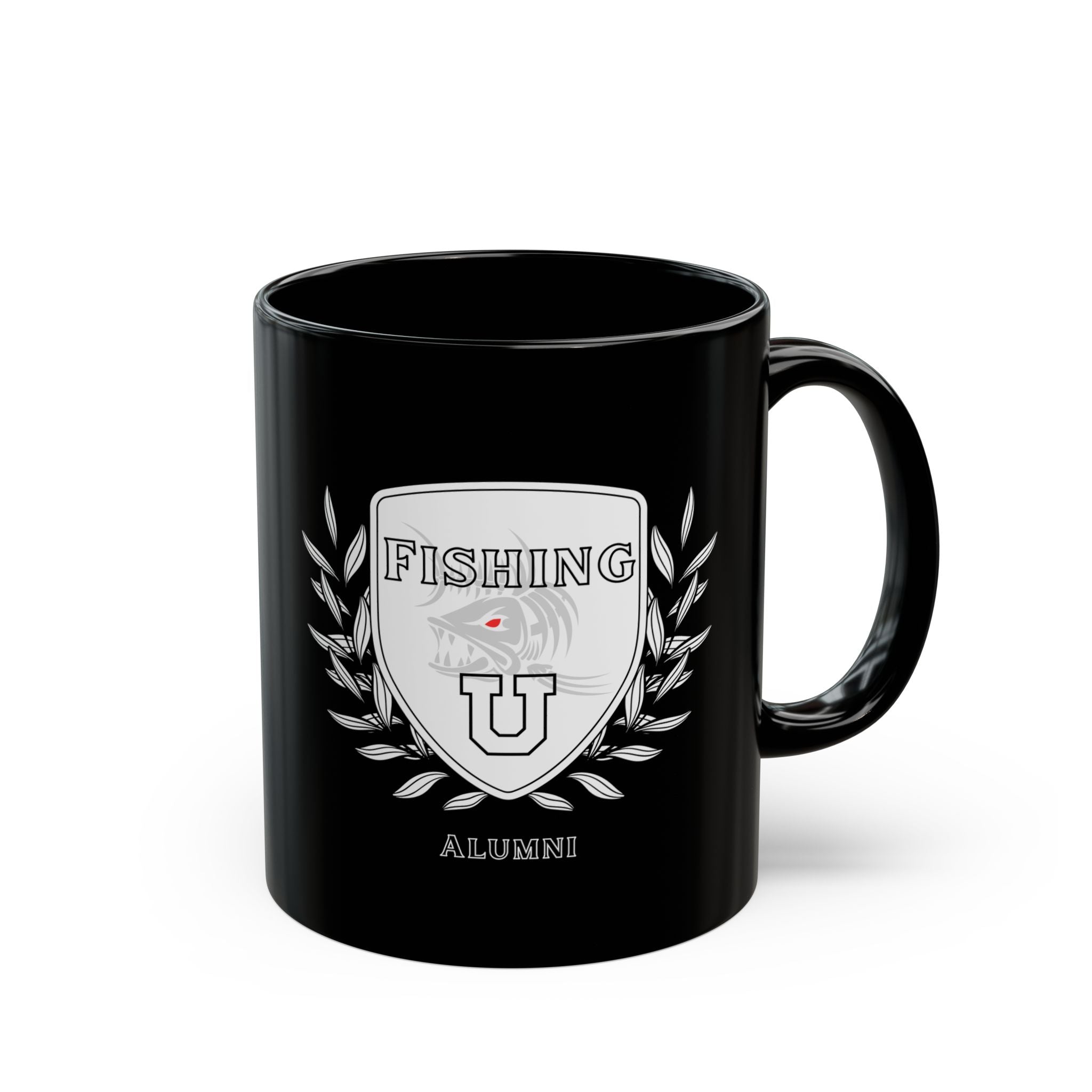"Fishing University Alumni" Black Mug - Perfect for Anglers and Outdoor Enthusiasts