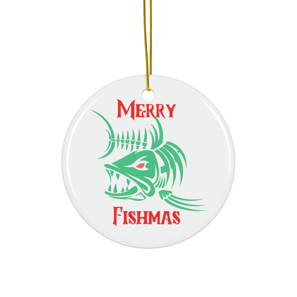 "Merry Fishmas" Ceramic Ornament - Star, Circle, Snowflake Holiday Fishing Decoration